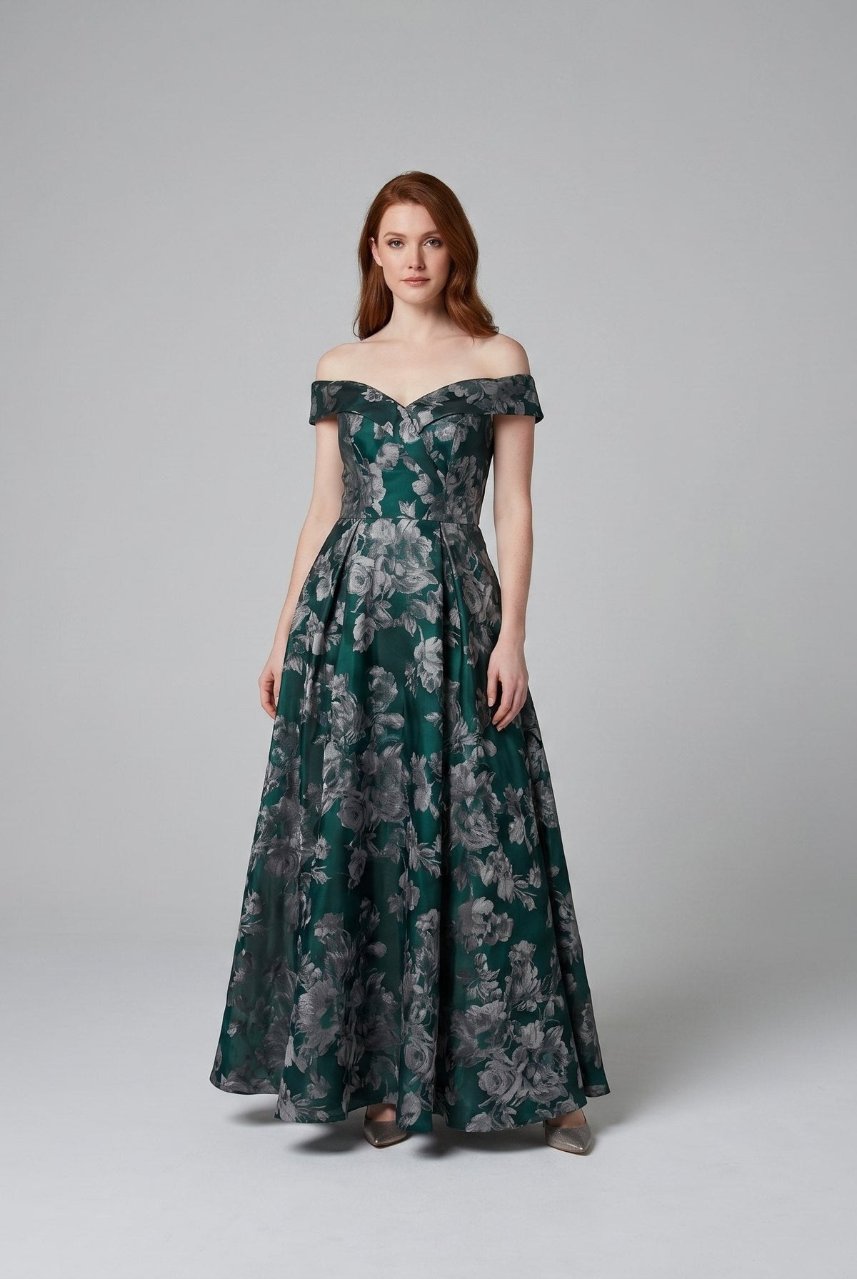 Caden off shoulder midi dress in multicolor floral, full length