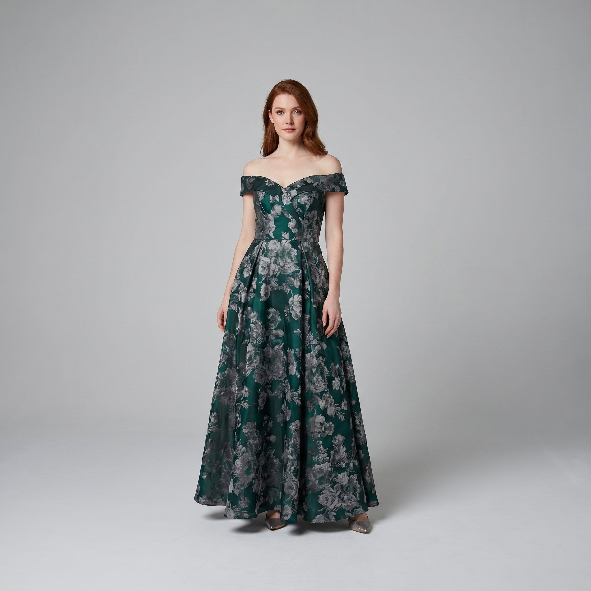 Caden off shoulder midi dress in multicolor floral, full length