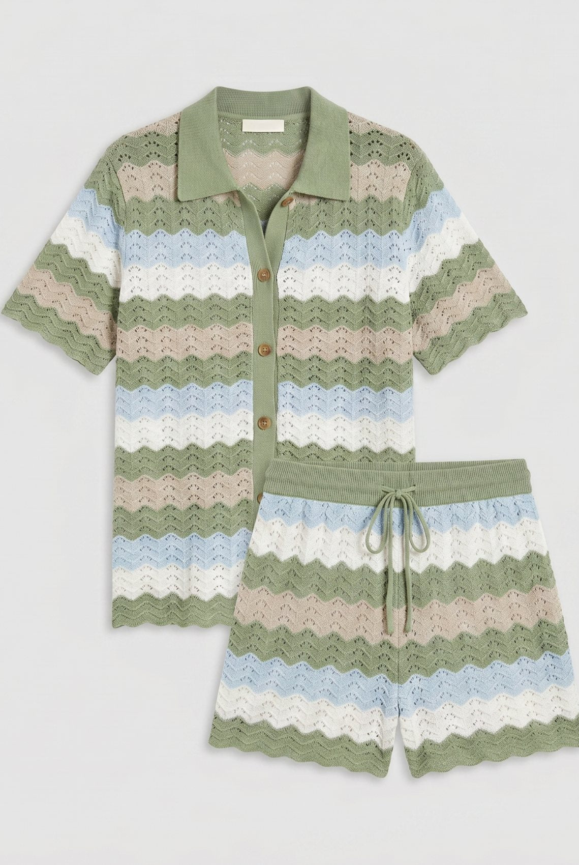 Cora Crochet Cover-Up Set green chevron open-knit fabric detail flat-lay