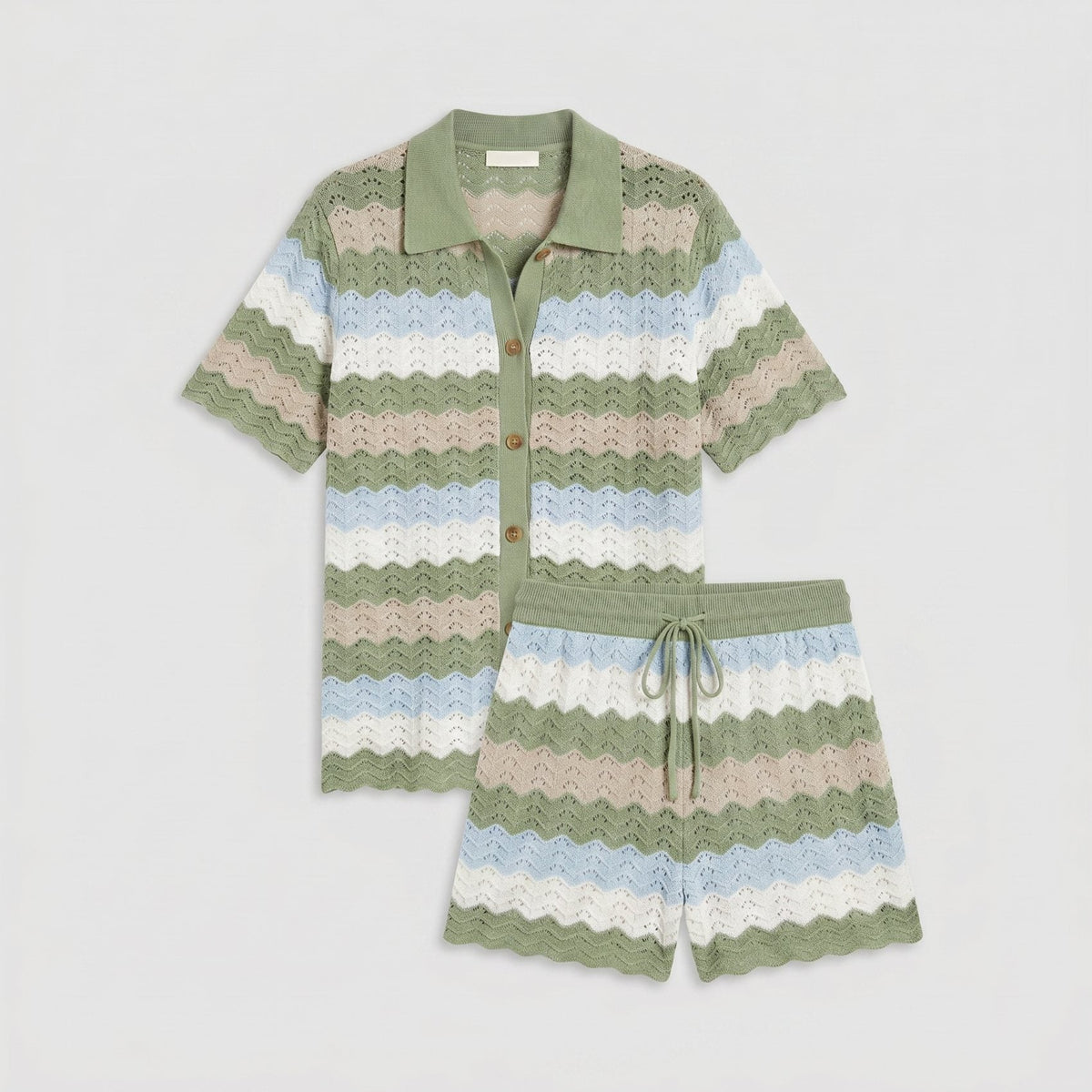 Cora Crochet Cover-Up Set green chevron open-knit fabric detail flat-lay
