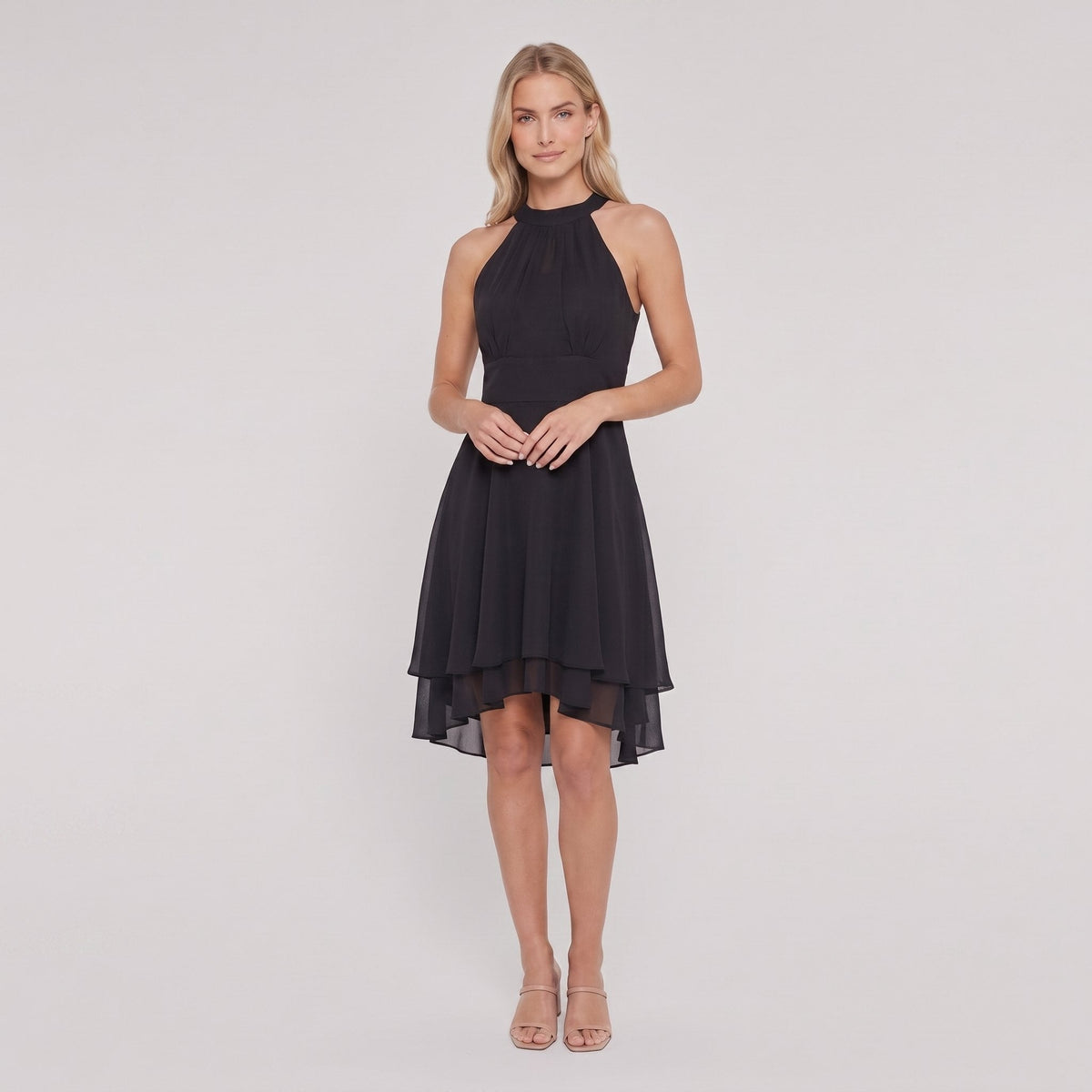 Black sleeveless halter-neck ruffle hem Daisy dress