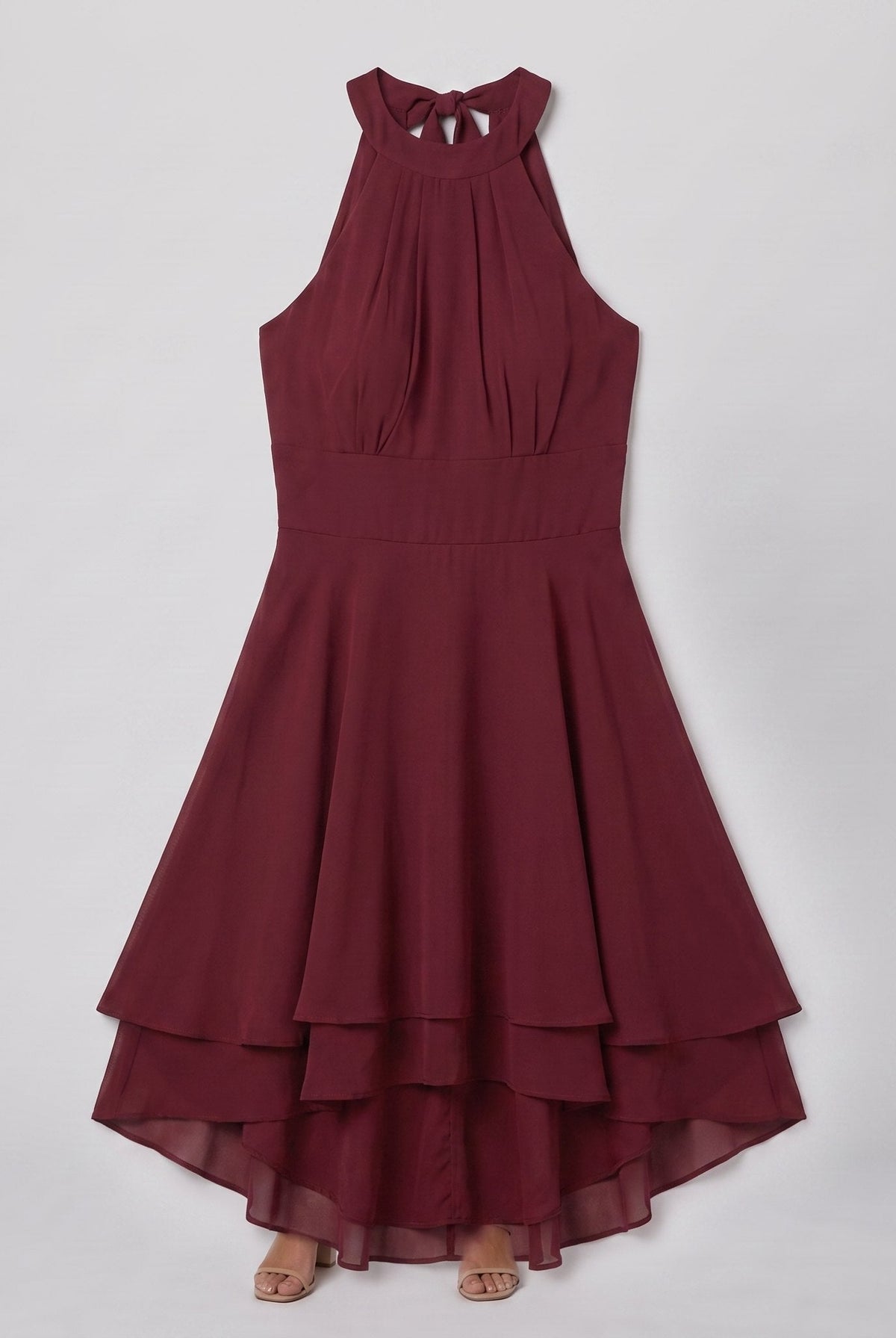 Wine red Daisy ruffle dress product flat-lay