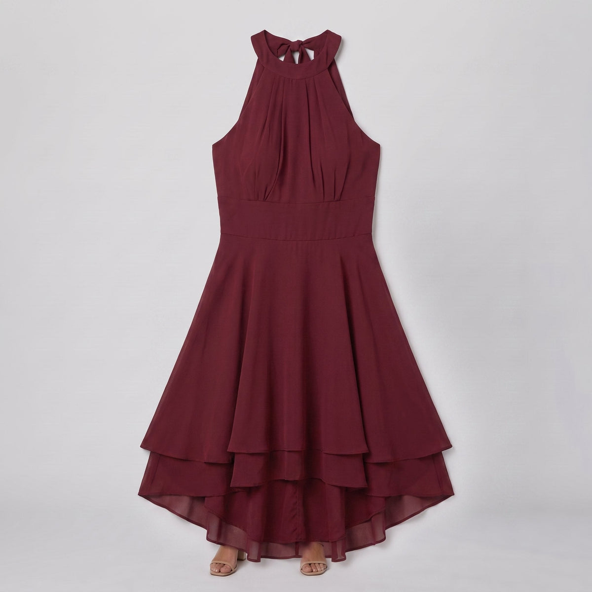 Wine red Daisy ruffle dress product flat-lay