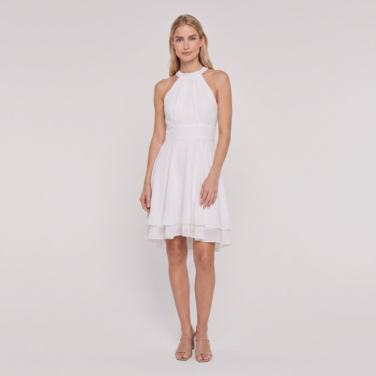 White sleeveless halter-neck ruffle hem Daisy dress