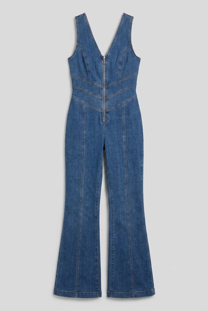 Dara Denim Jumpsuit — flat-lay