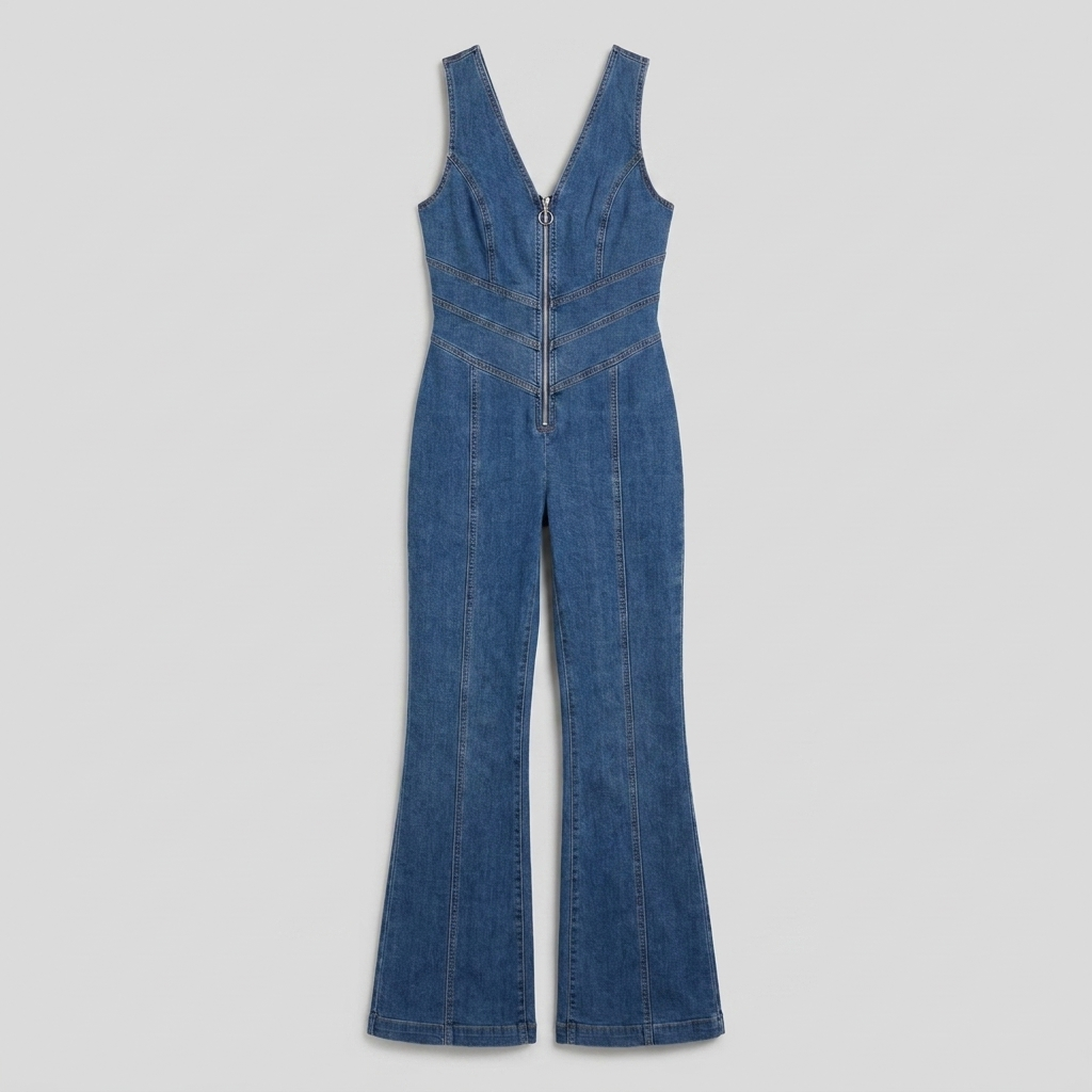 Dara Denim Jumpsuit — flat-lay