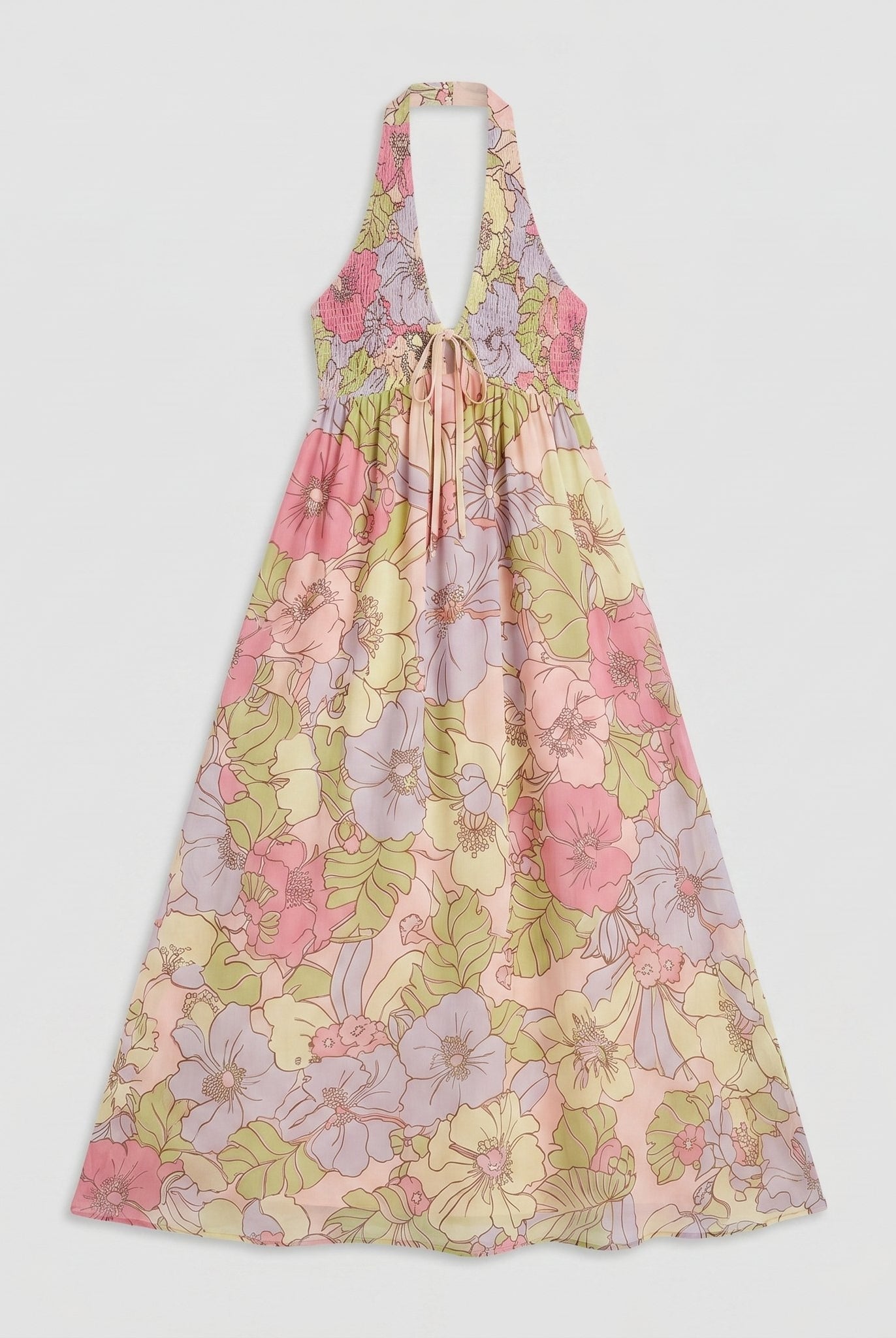 Fiona Maxi Dress product flat-lay - Garden floral print maxi dress detail