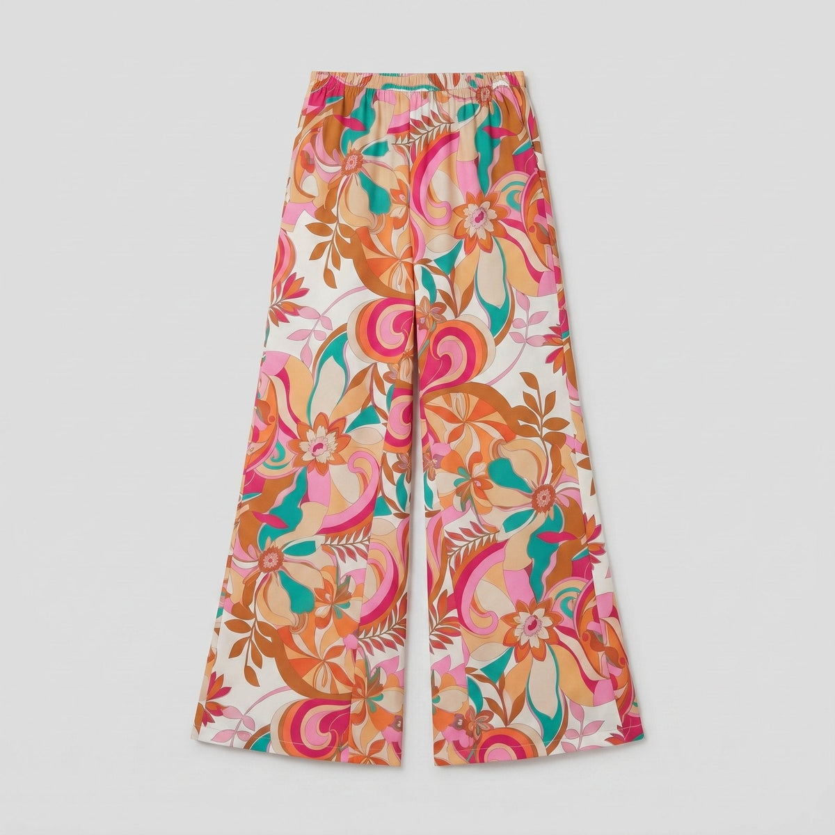 Pamela Boutique pink floral wide-leg flared trousers, product detail
