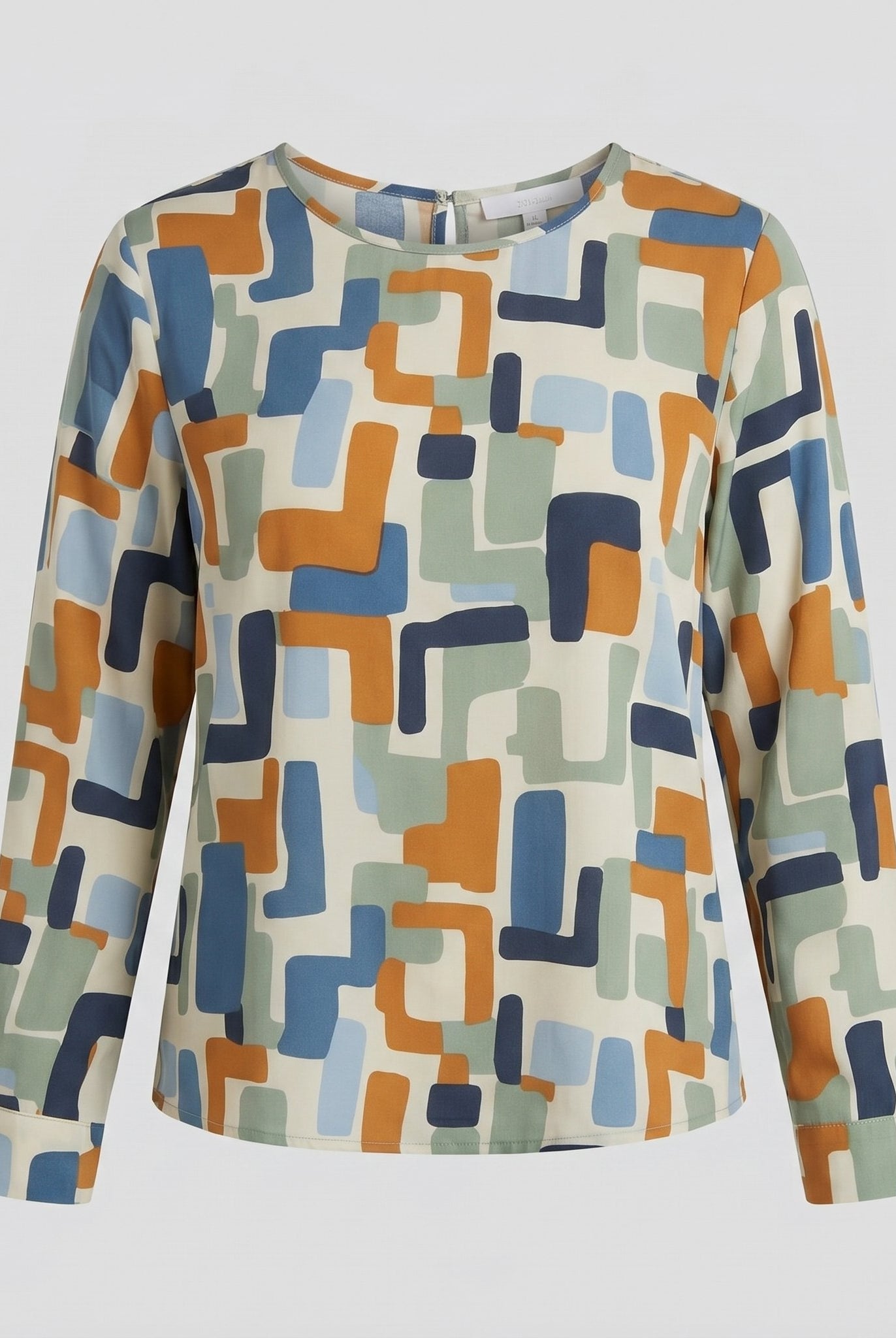 Pamela Boutique stone geometric print crew-neck blouse, product detail