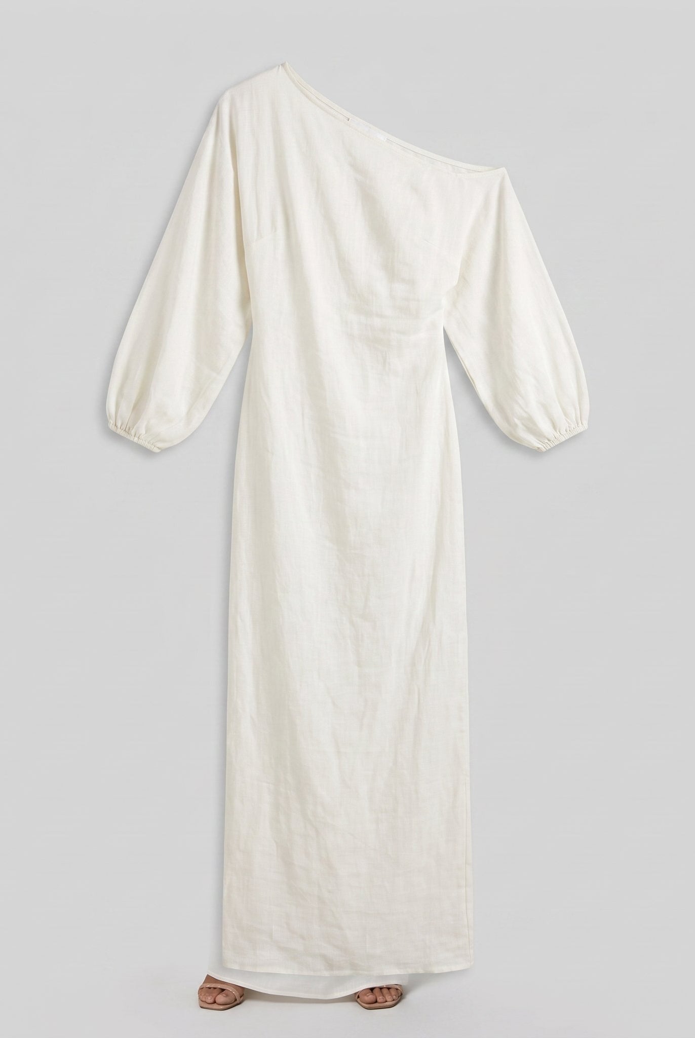 Ivory one-shoulder maxi dress product flat-lay