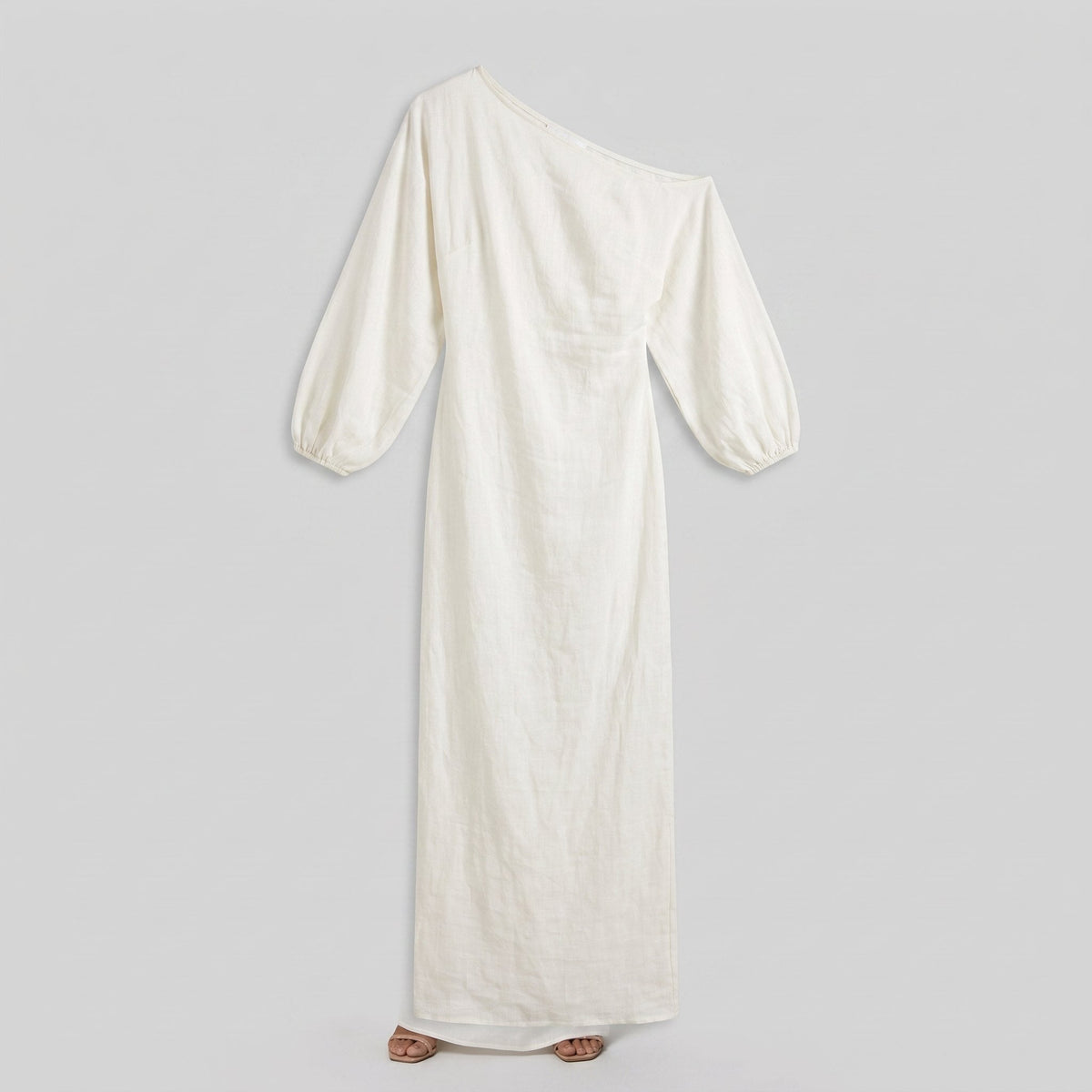 Ivory one-shoulder maxi dress product flat-lay