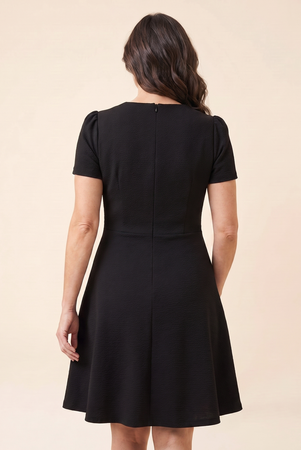 Ivy Midi Dress with centre-back zip, model back view — back