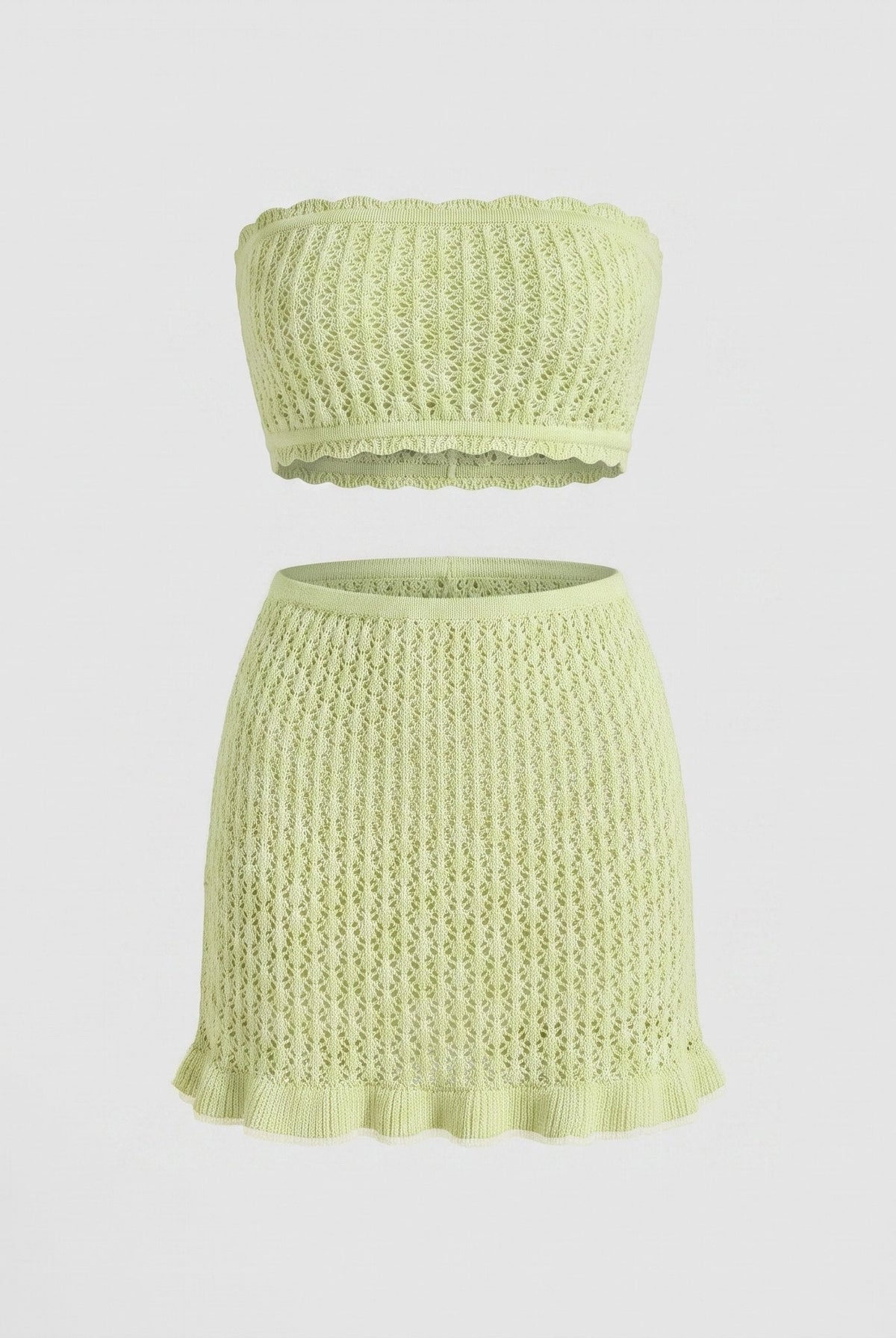 Lime green knit two-piece set product flat-lay