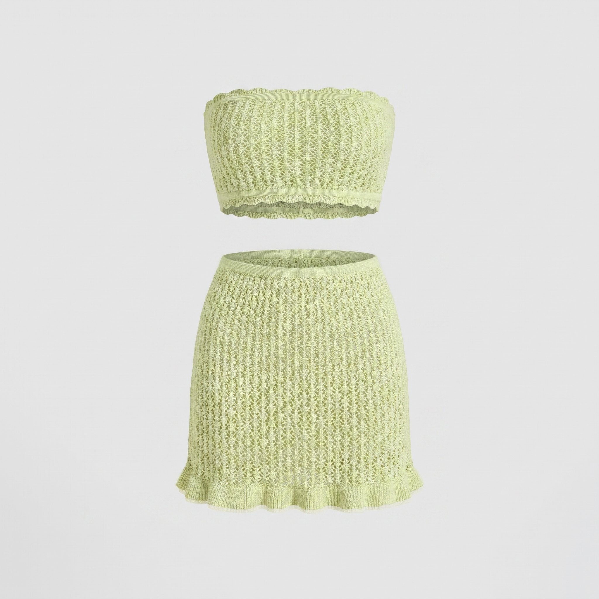 Lime green knit two-piece set product flat-lay