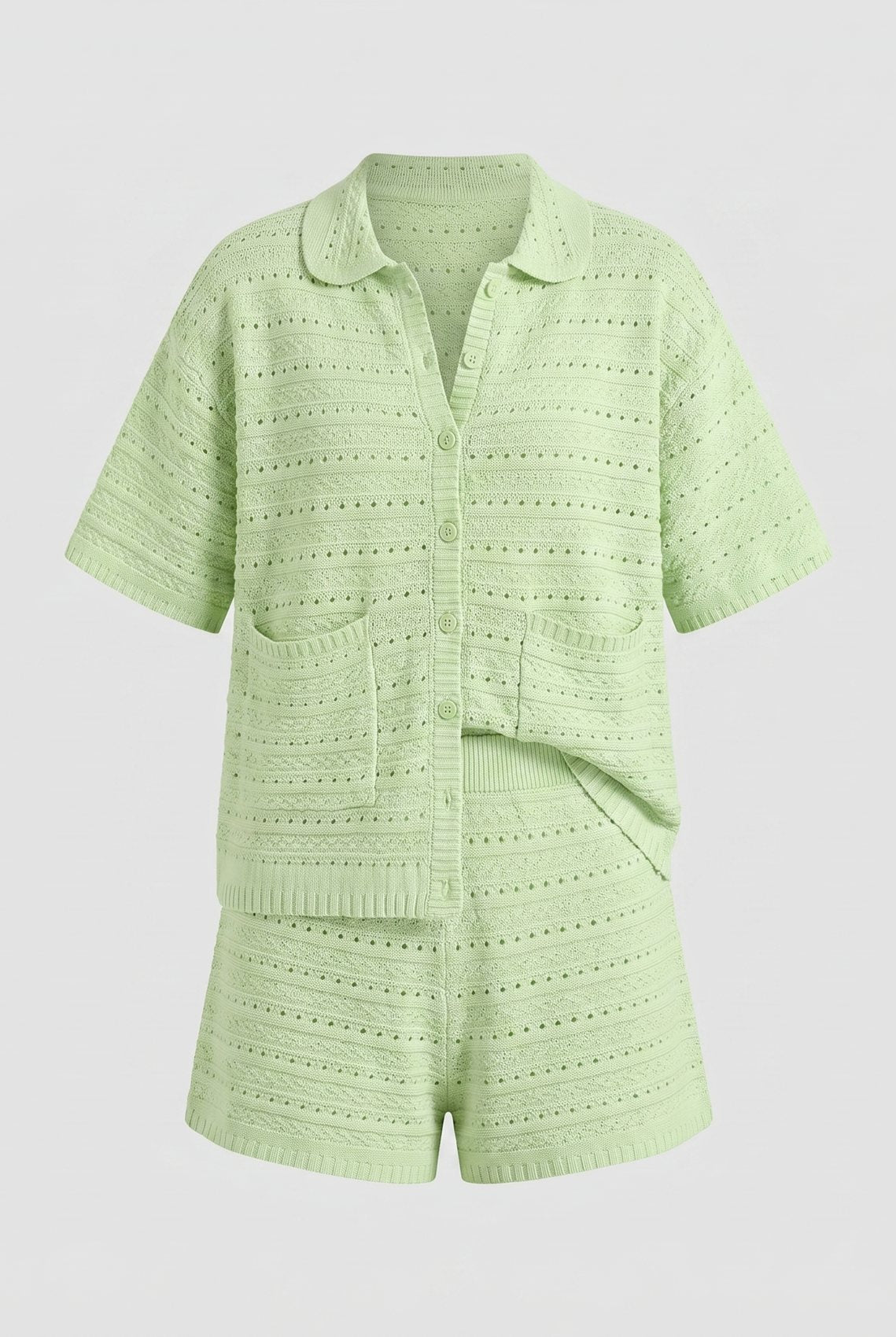 Kira Knit Two Piece Set lime green breathable knit fabric detail flat-lay