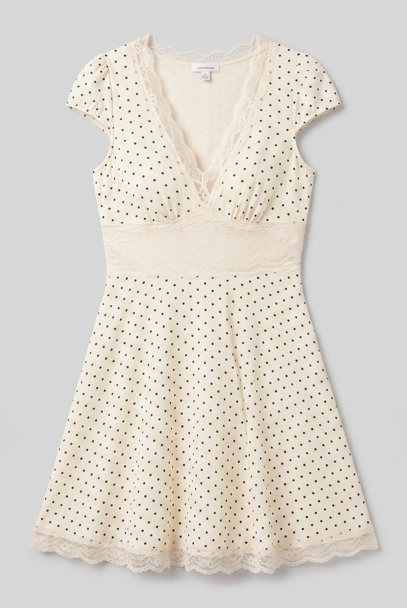 Cream polka dot lace mini dress product flat-lay