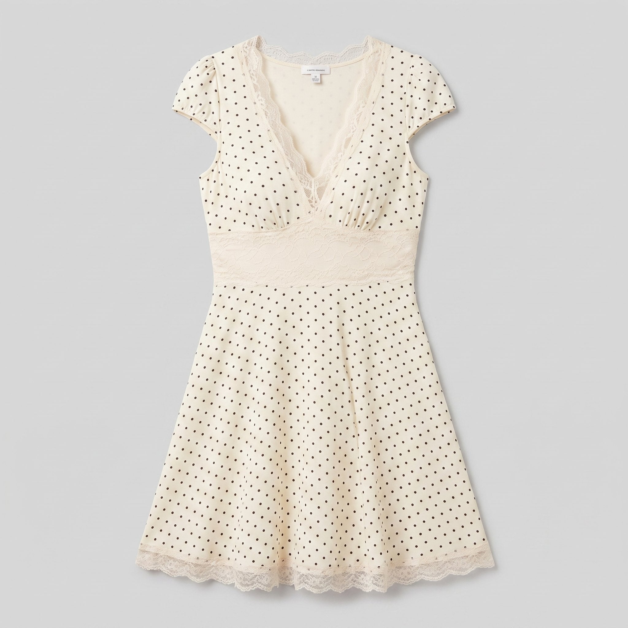 Cream polka dot lace mini dress product flat-lay
