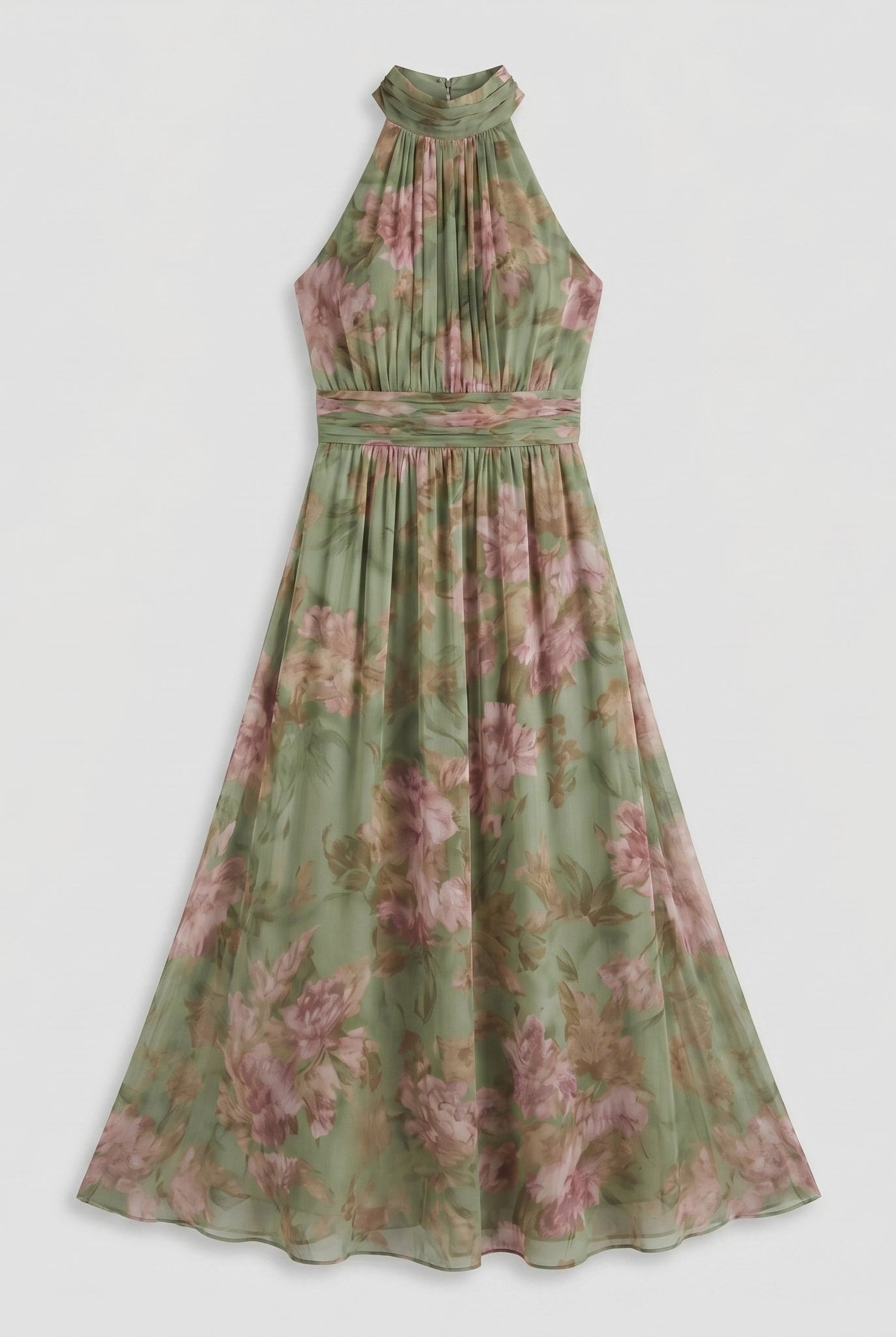 Mirelle sage green floral midi dress flat lay detail