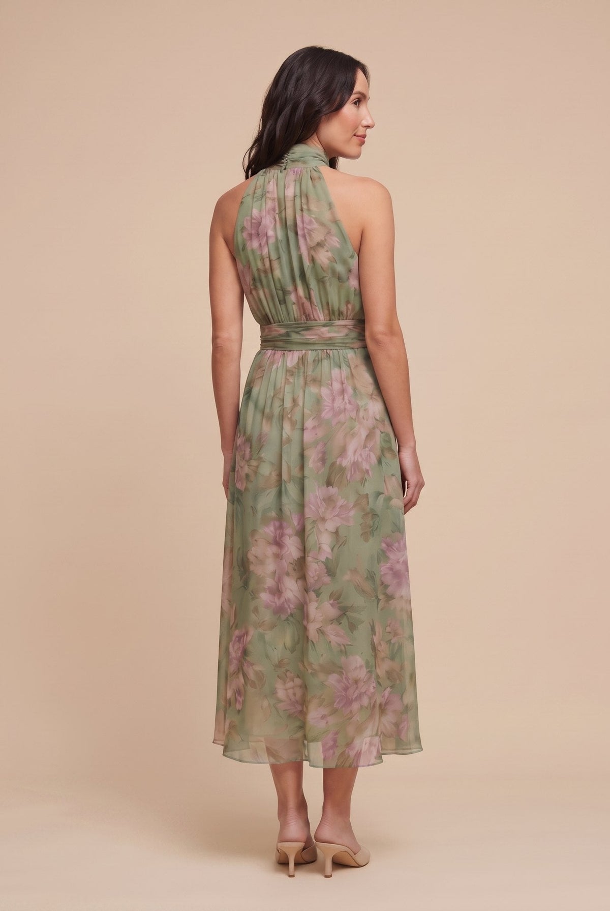 Pamela Boutique Mirelle sage green floral midi dress back view