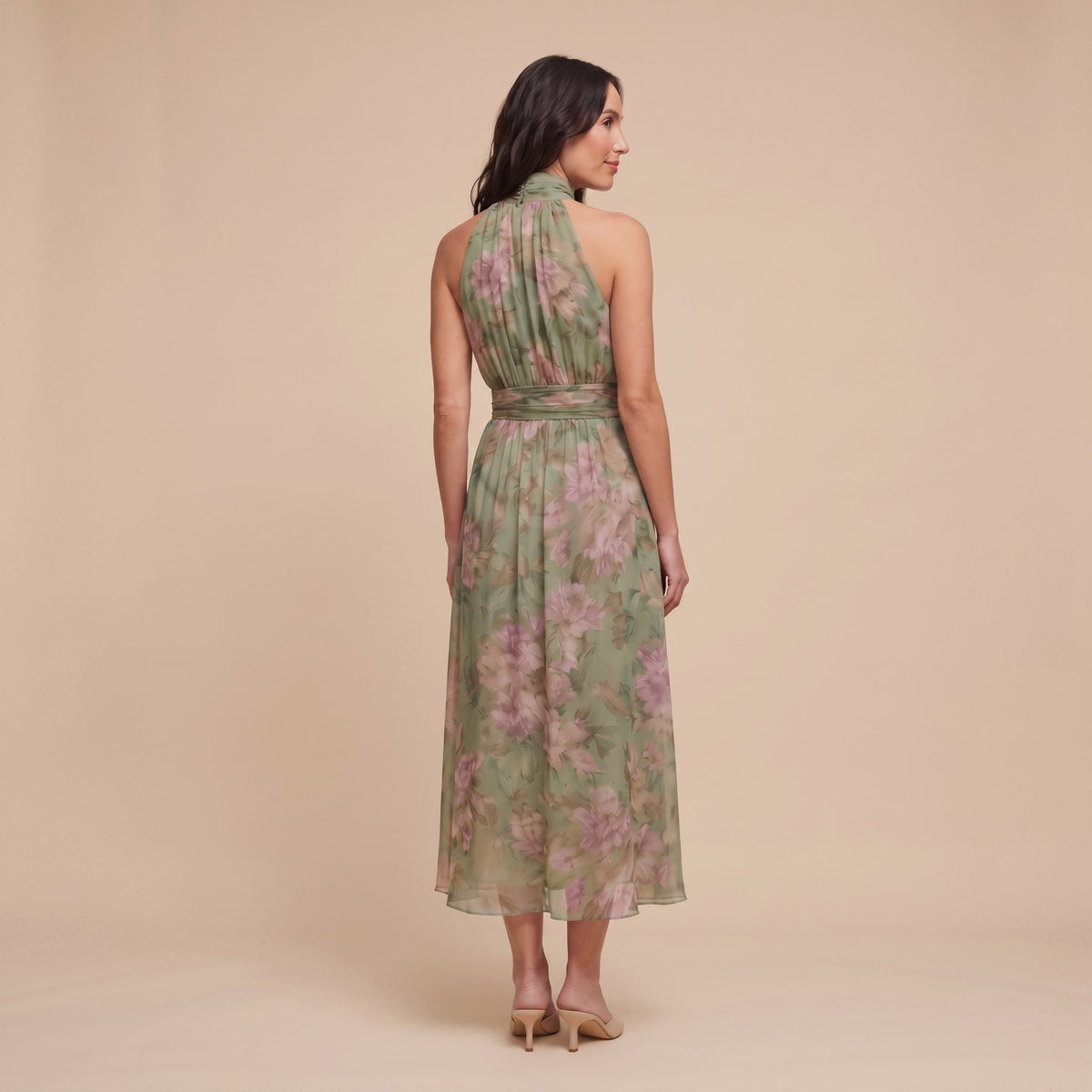Pamela Boutique Mirelle sage green floral midi dress back view