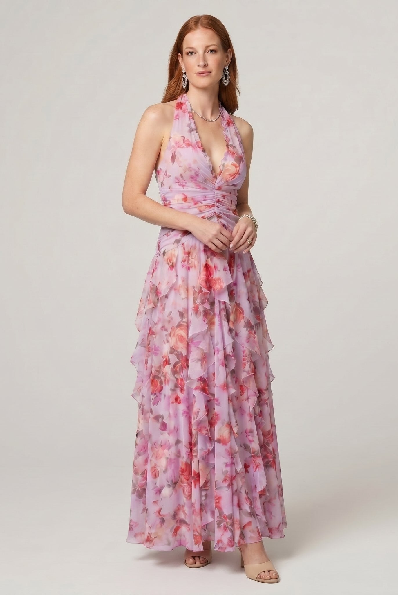 Nora maxi dress in pink, three quarter view