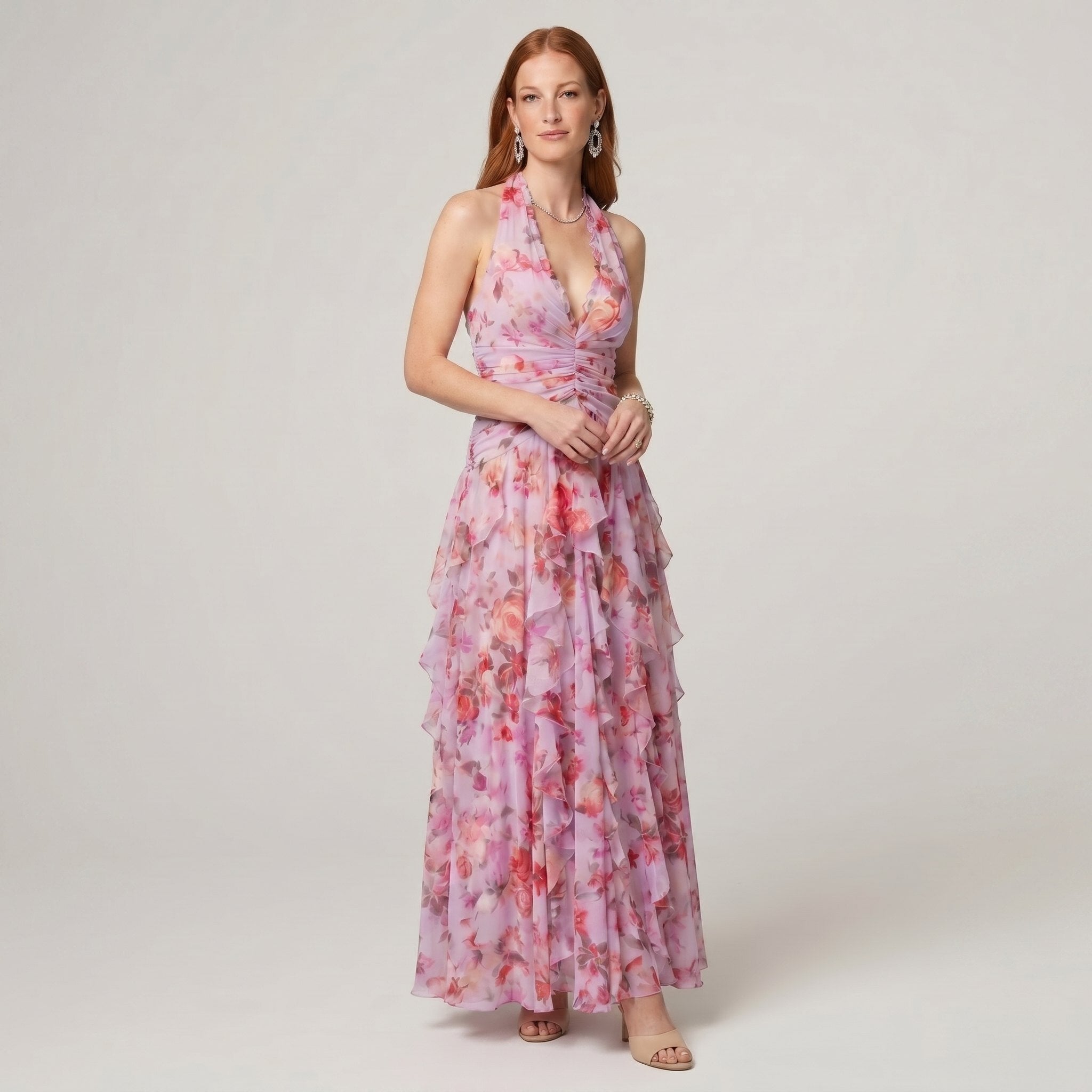 Nora maxi dress in pink, three quarter view