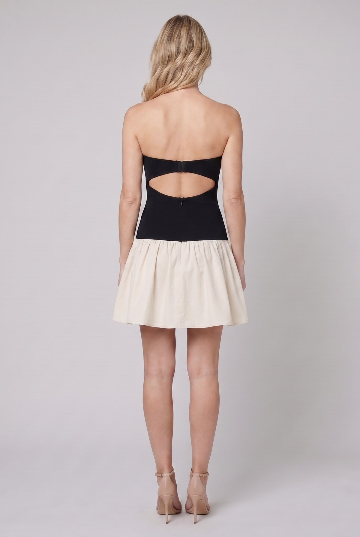 Pavé Backless Dress open back with cutout and centre zip, model back view — back