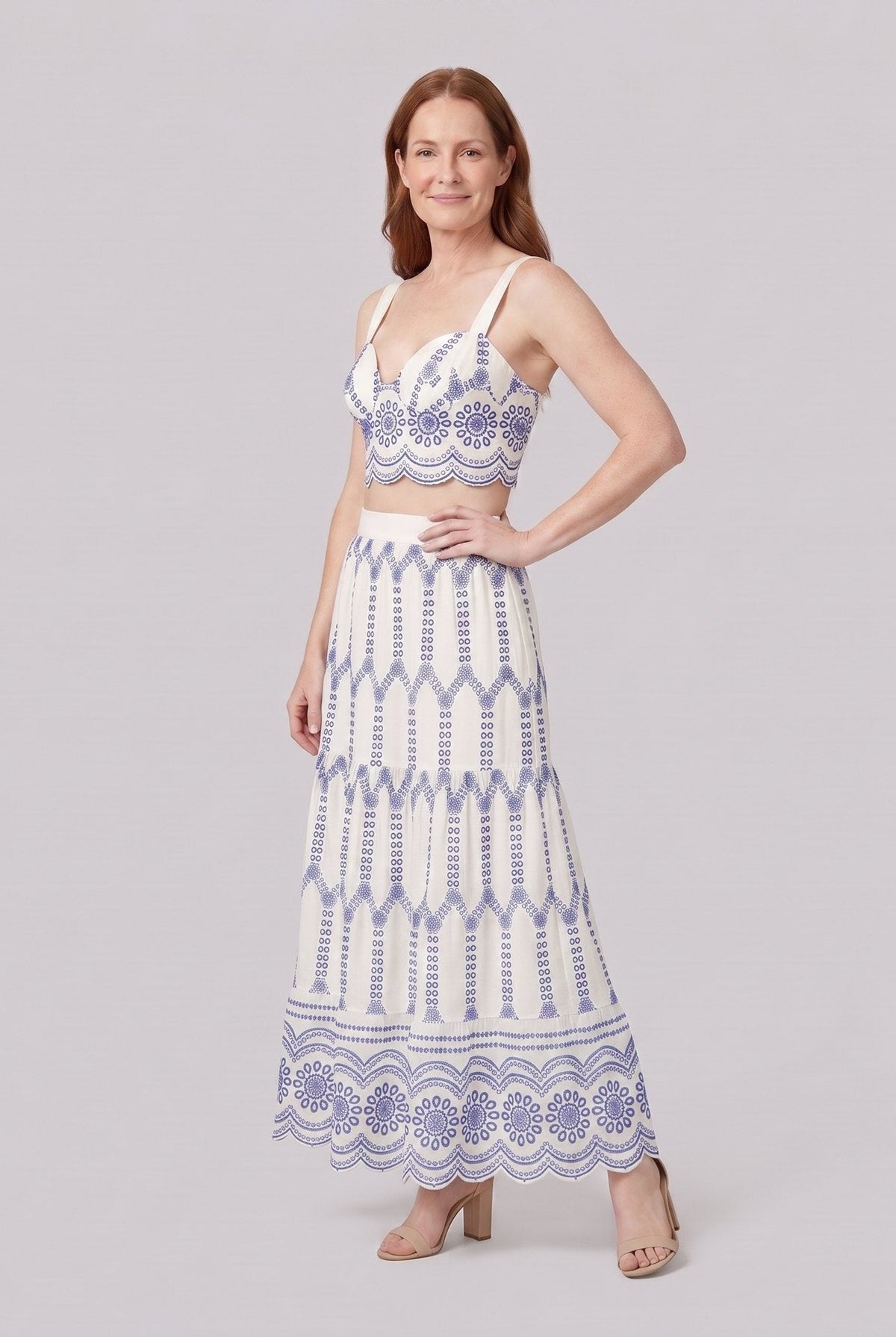 Pinta ivory broderie skirt set - three-quarter side view