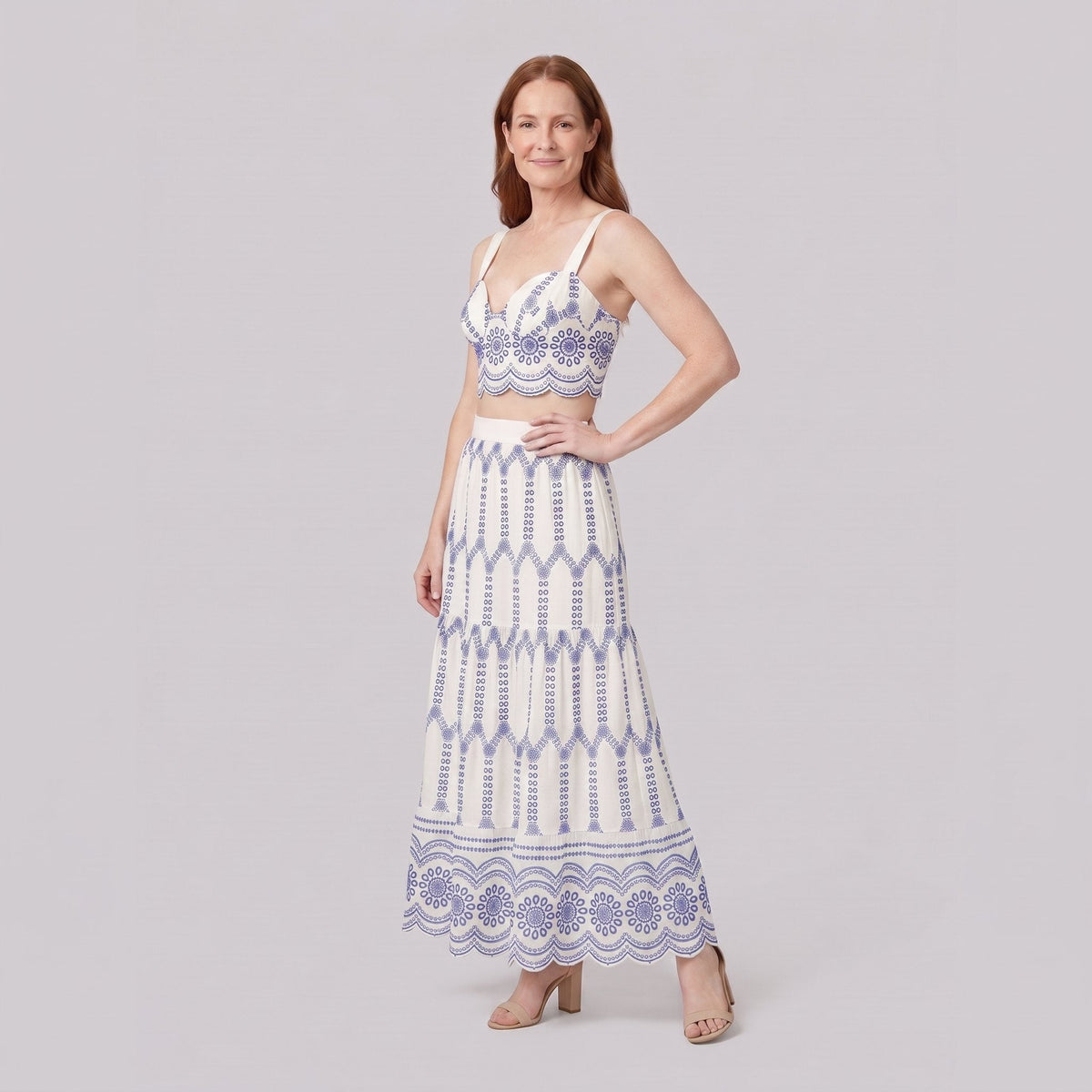 Pinta ivory broderie skirt set - three-quarter side view