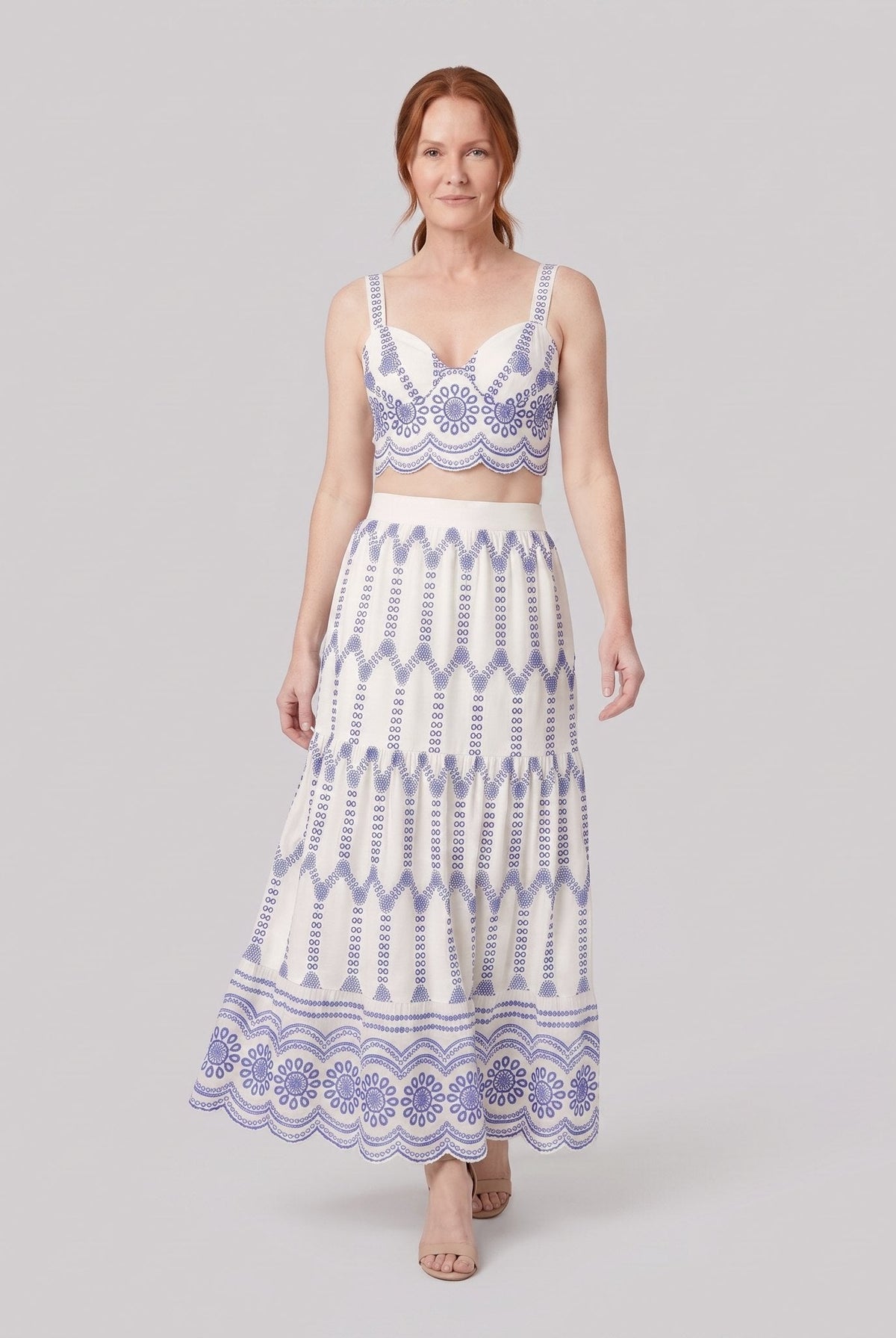 Pinta ivory broderie skirt set - walking view