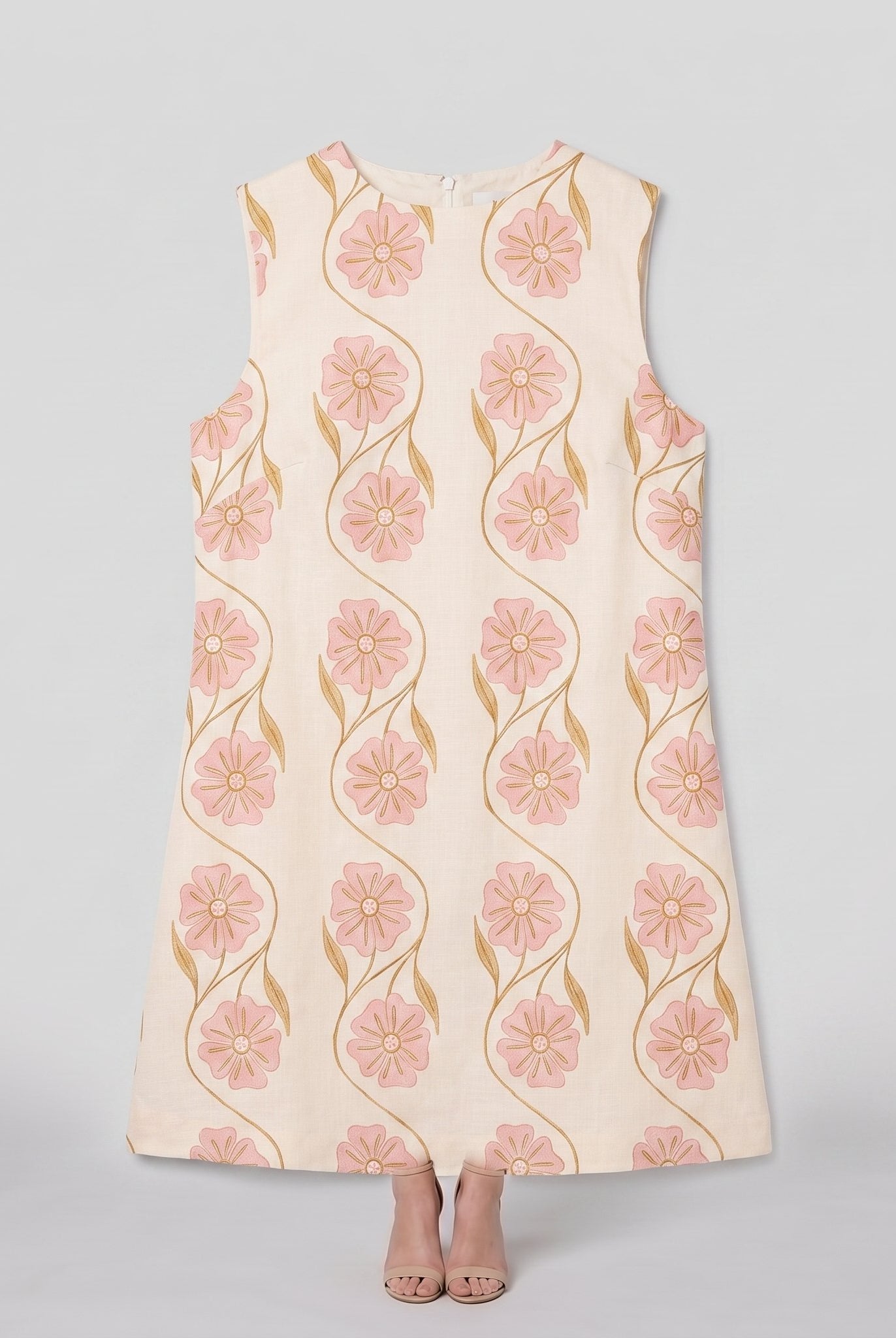 Rosa cream floral sleeveless mini dress flat-lay - pink daisy print