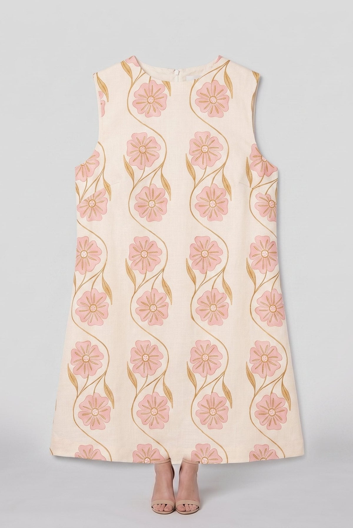 Rosa cream floral sleeveless mini dress flat-lay - pink daisy print