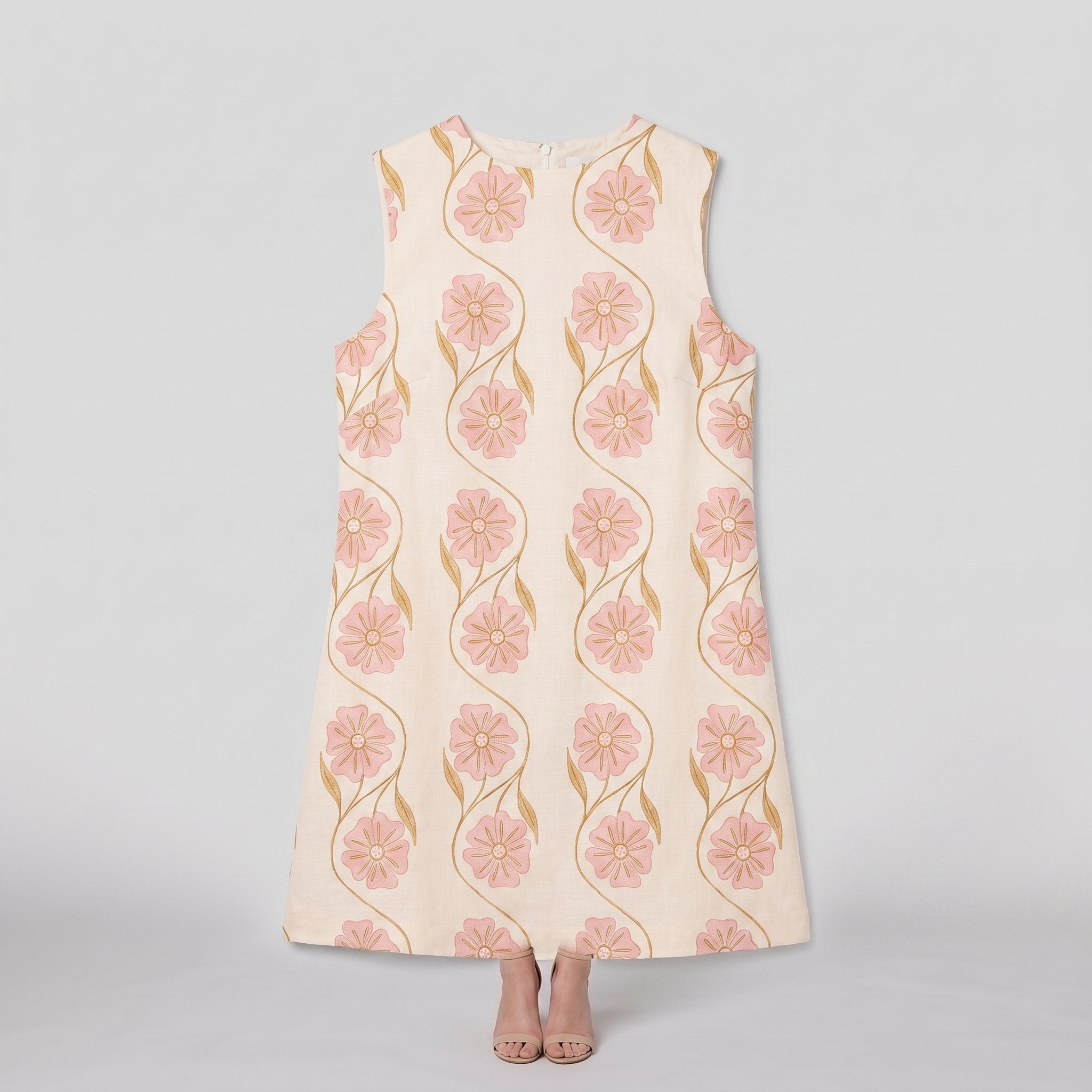 Rosa cream floral sleeveless mini dress flat-lay - pink daisy print