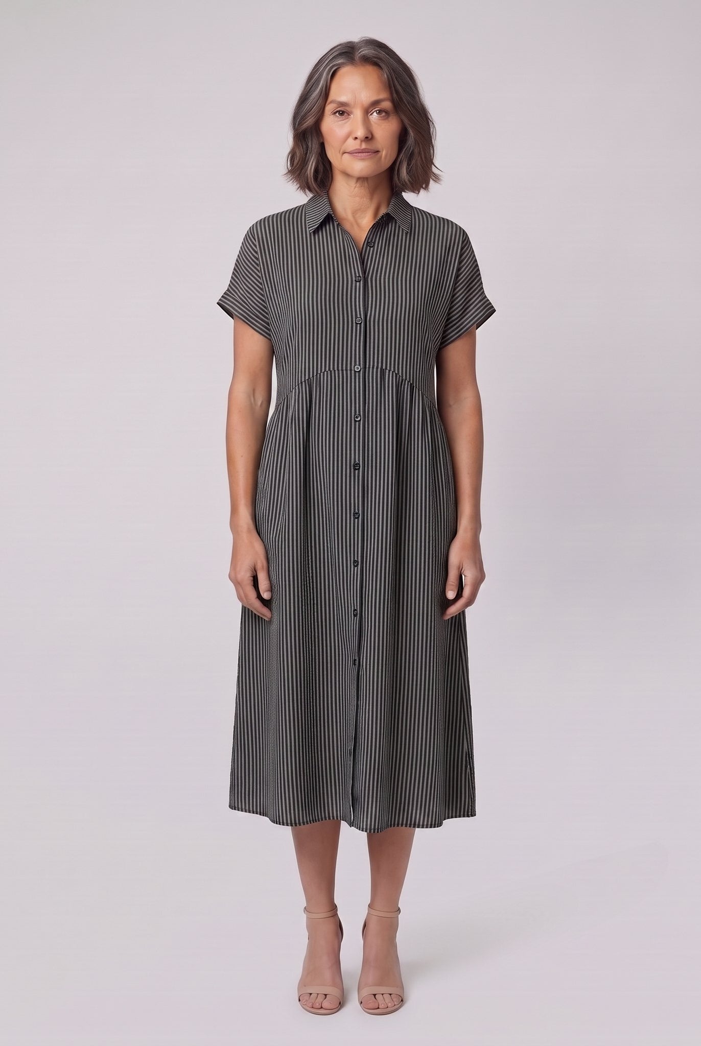 Sierra black striped seersucker shirt dress