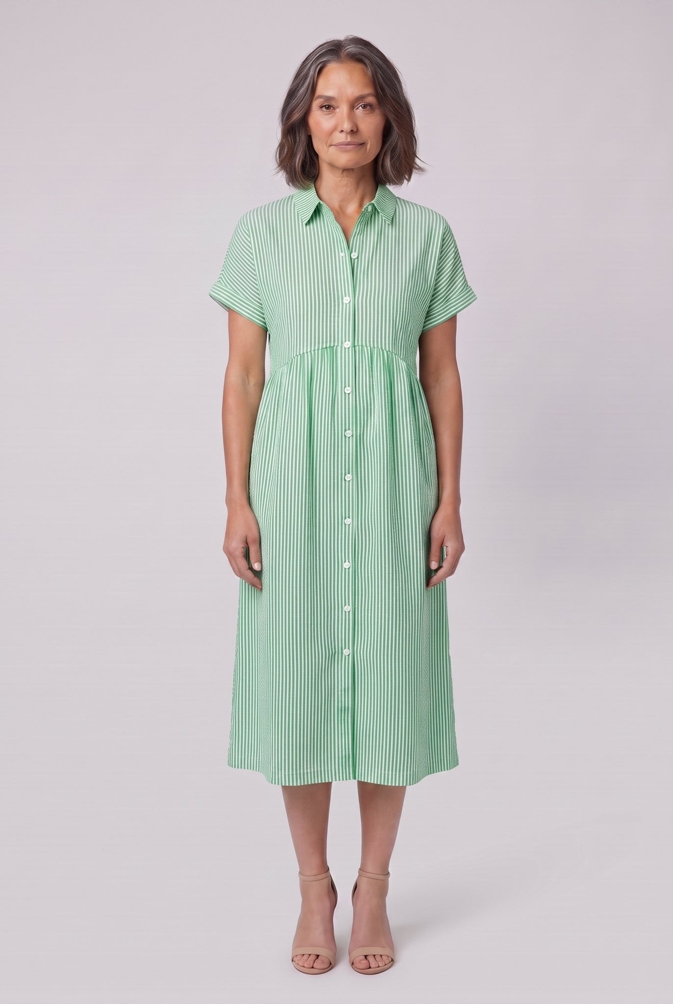 Sierra green striped seersucker shirt dress