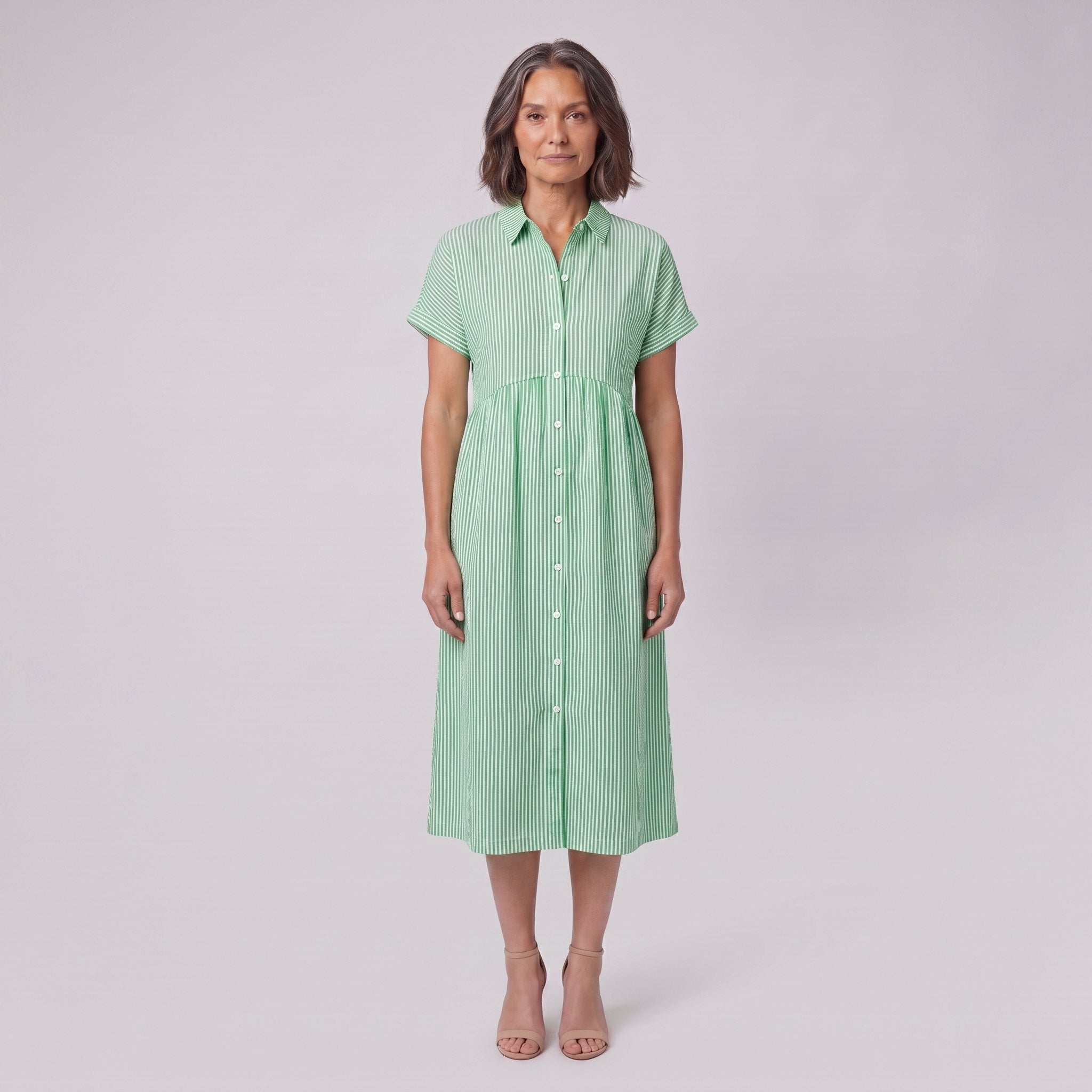 Sierra green striped seersucker shirt dress