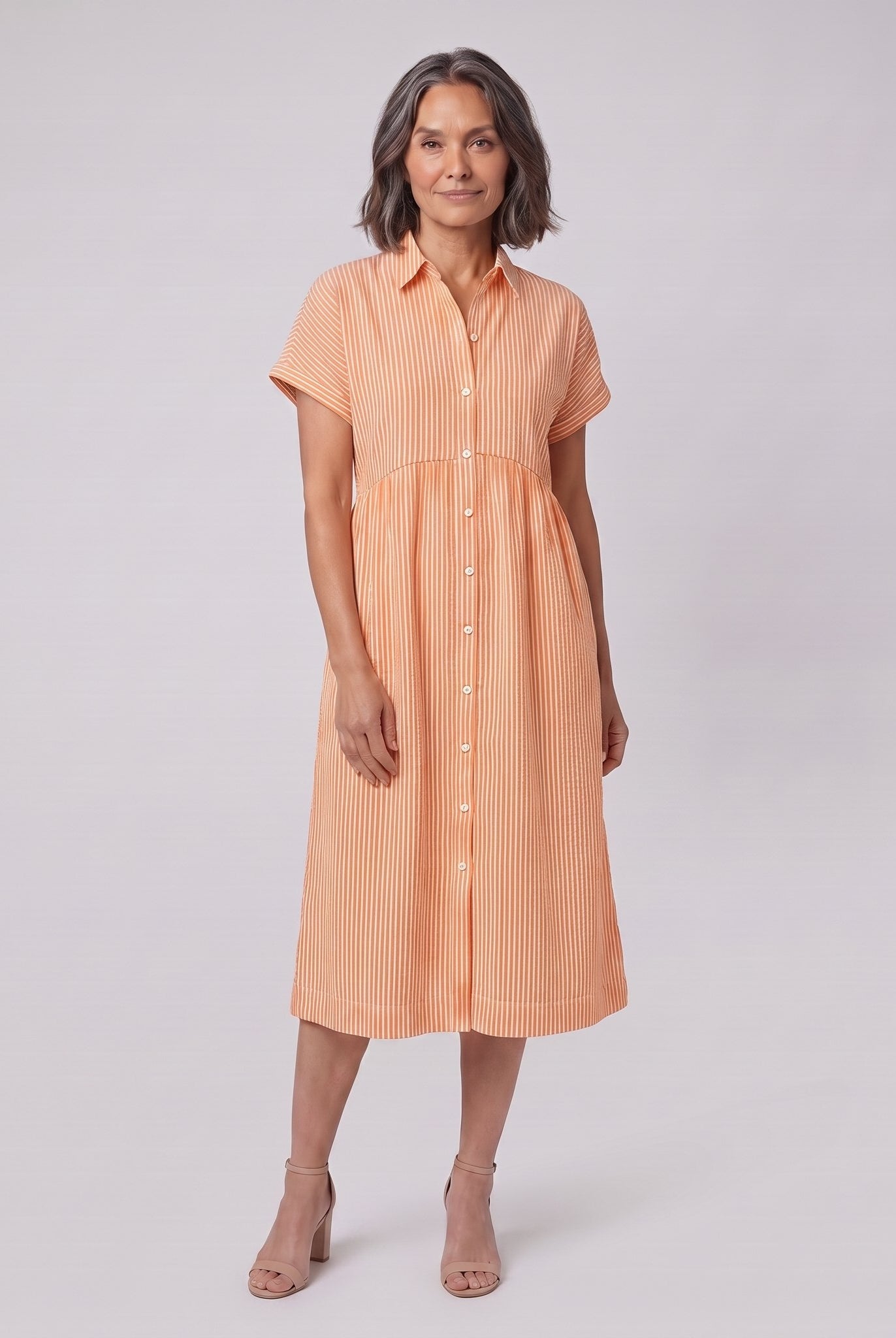 Sierra orange striped seersucker shirt dress