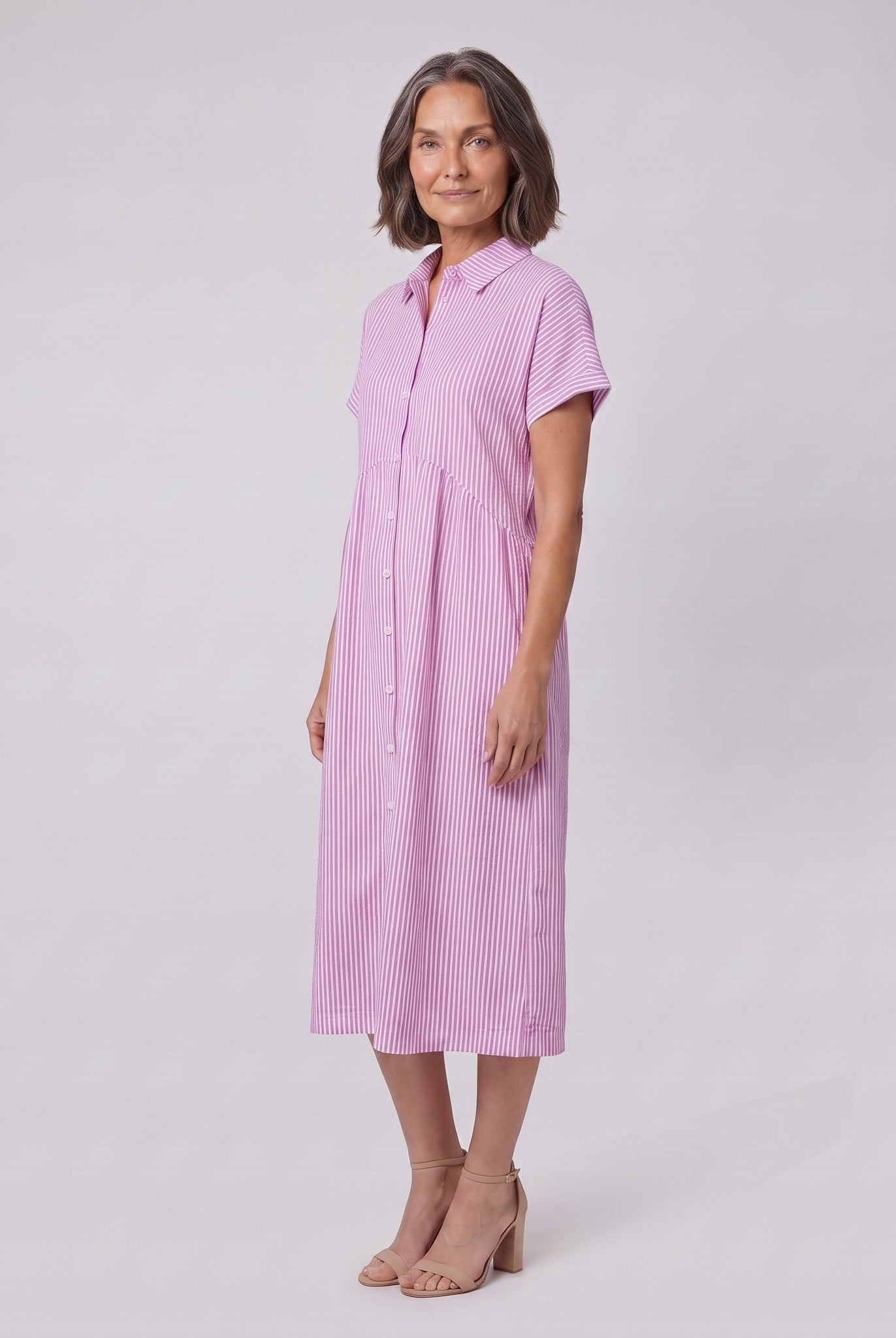 Sierra pink striped seersucker shirt dress