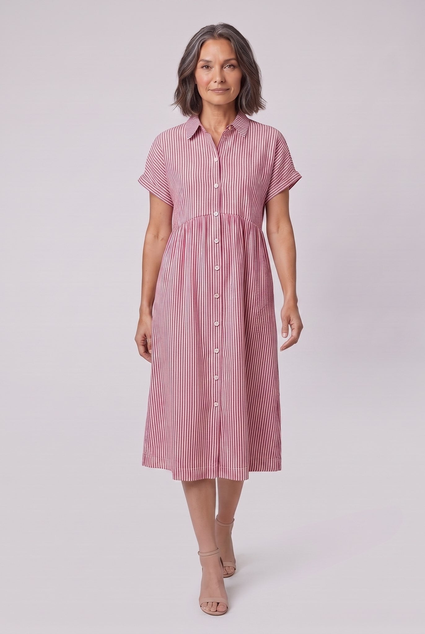 Sierra red striped seersucker shirt dress
