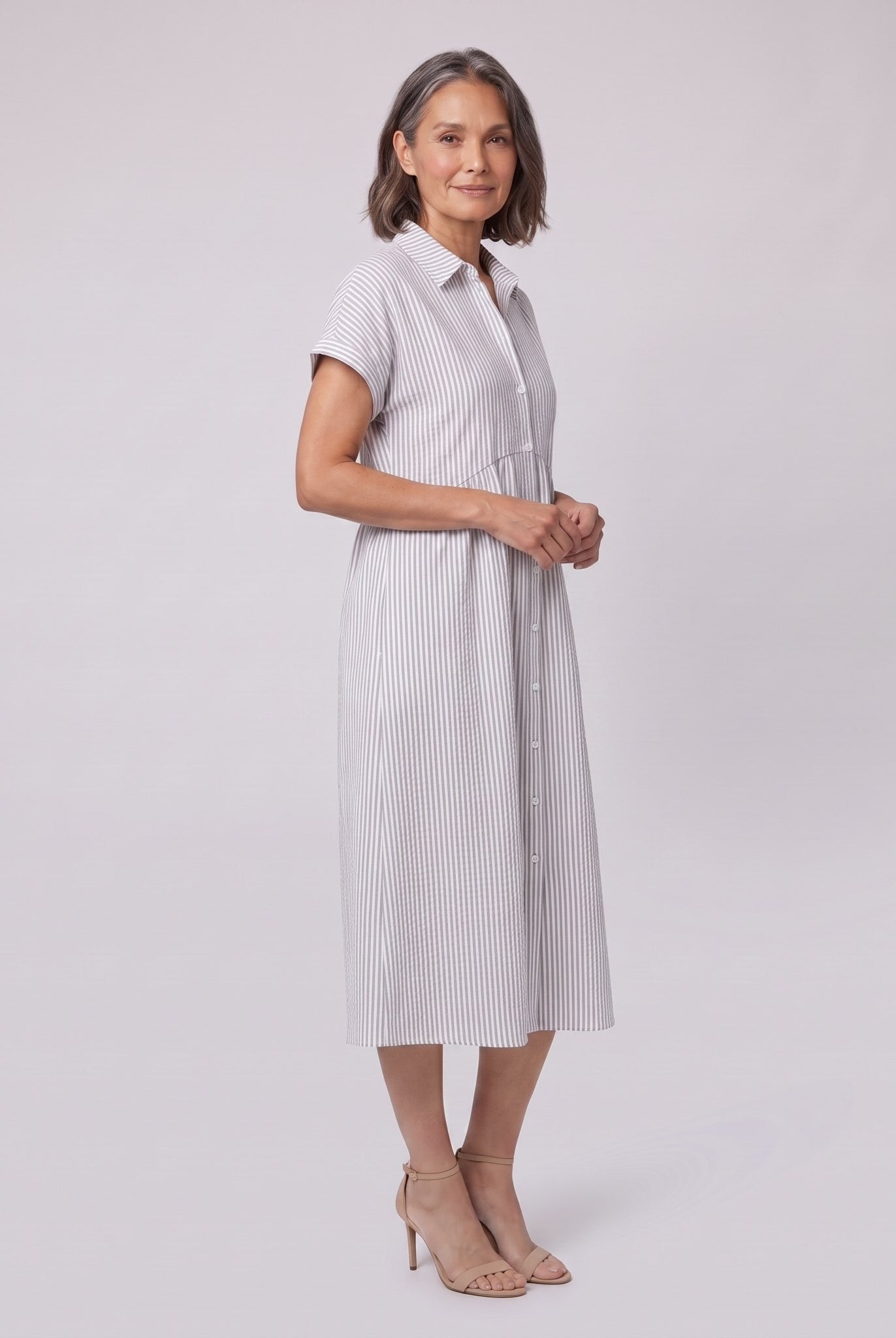 Sierra white striped seersucker shirt dress