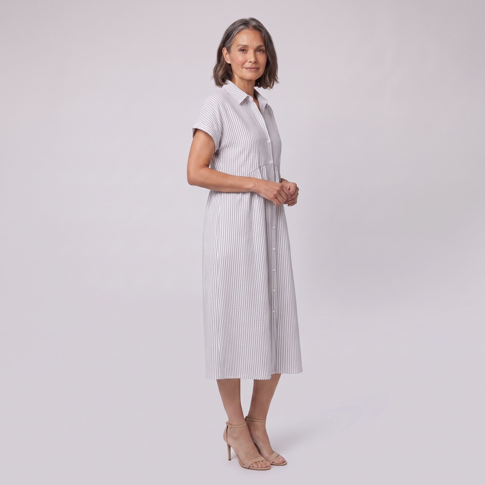 Sierra white striped seersucker shirt dress