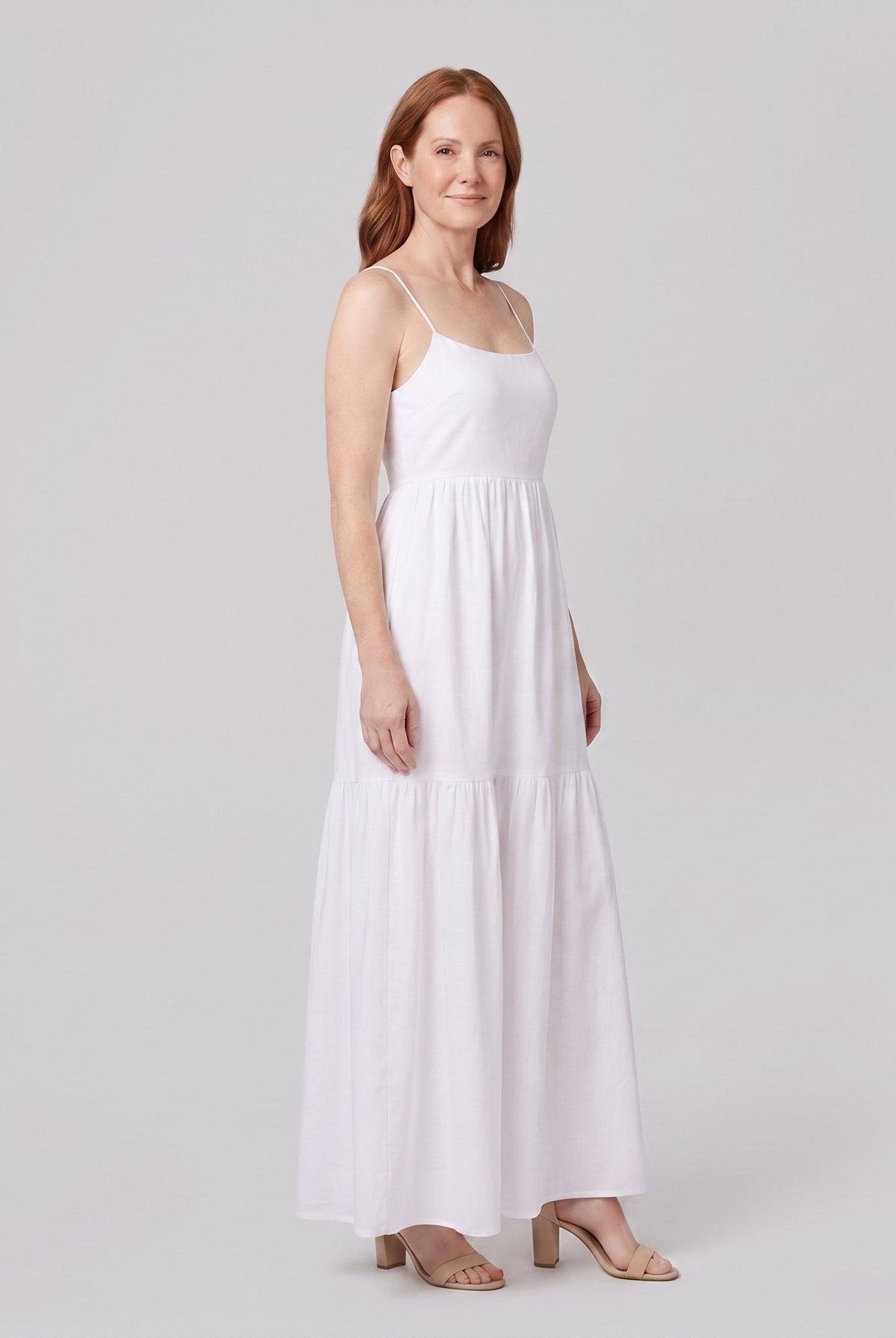 Sola white spaghetti-strap tiered maxi dress