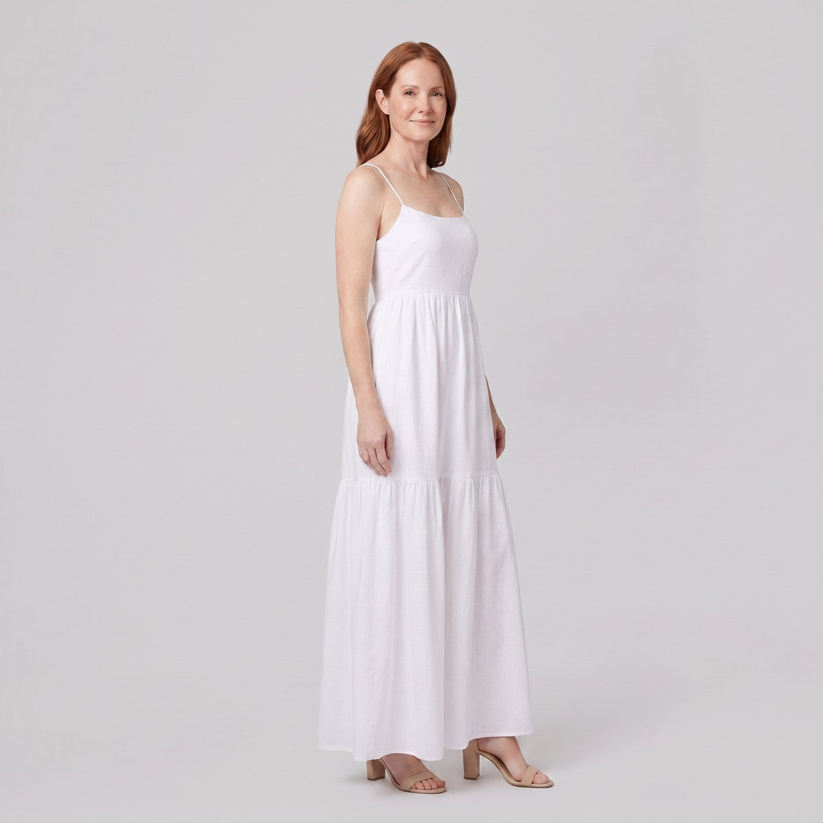 Sola white spaghetti-strap tiered maxi dress