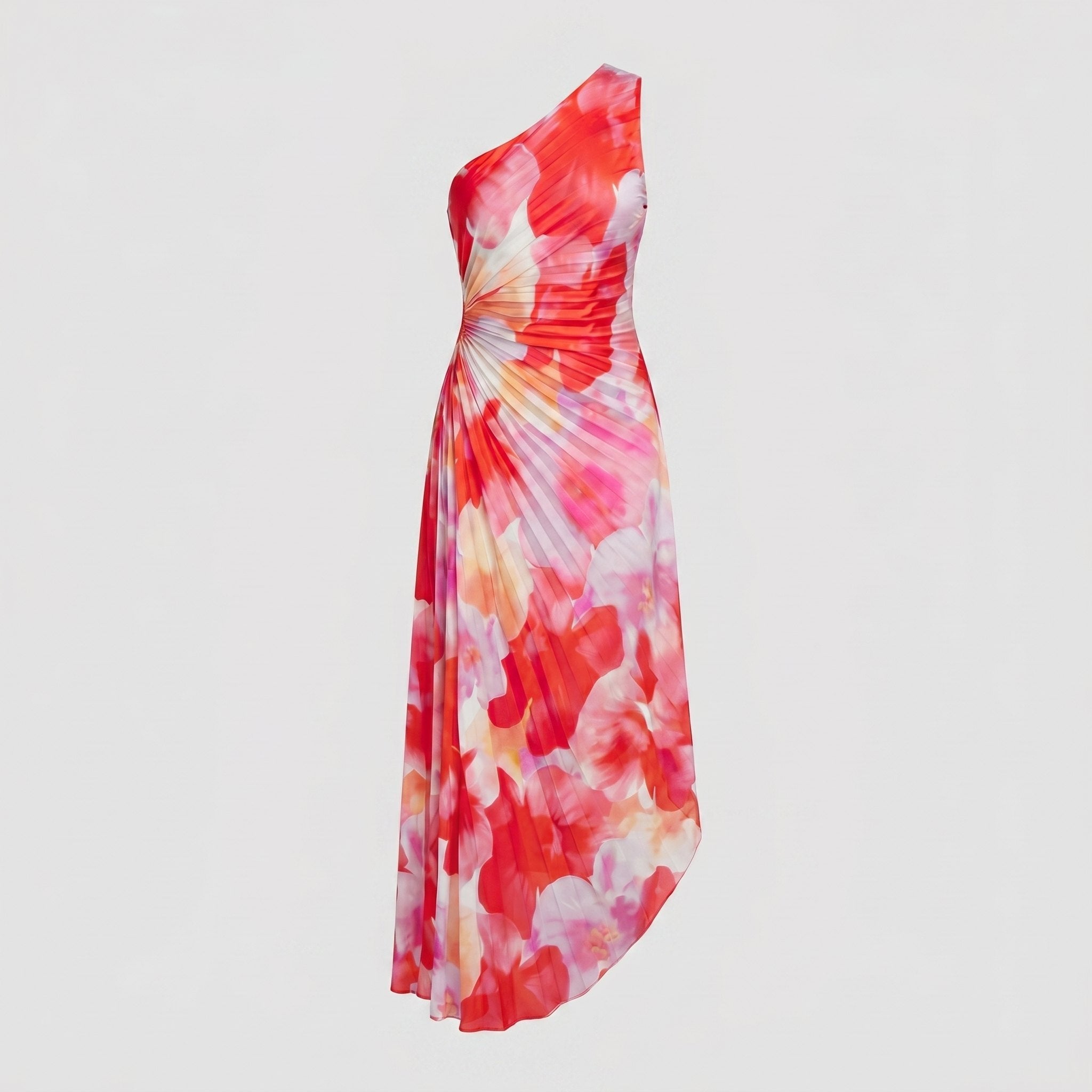 Floral one-shoulder pleated midi dress product detail - Taya Midi Dress