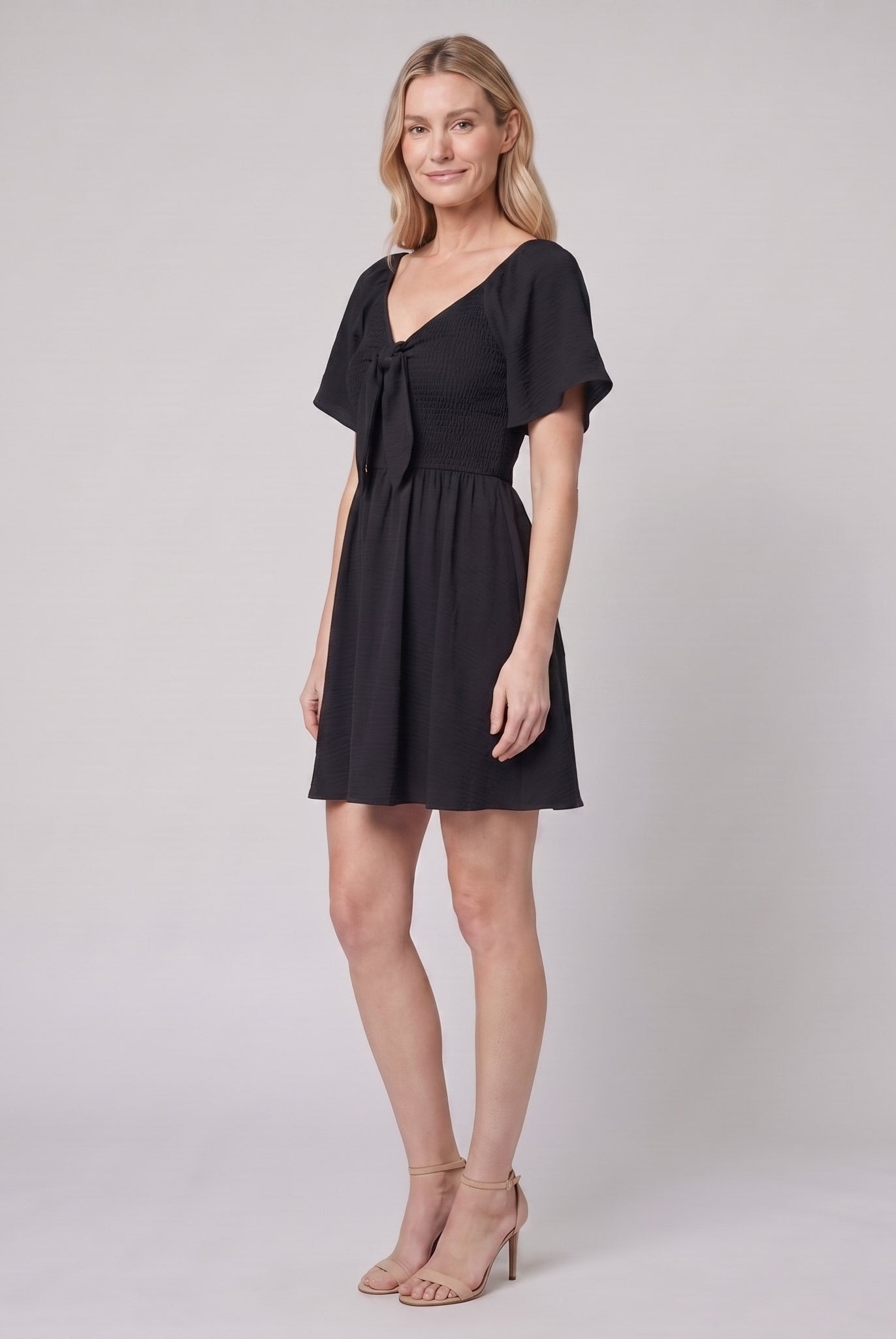 Black V-neck bow-tie mini dress