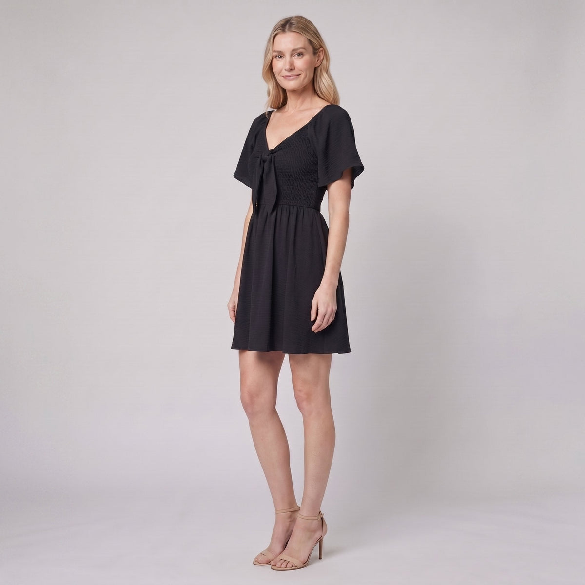 Black V-neck bow-tie mini dress