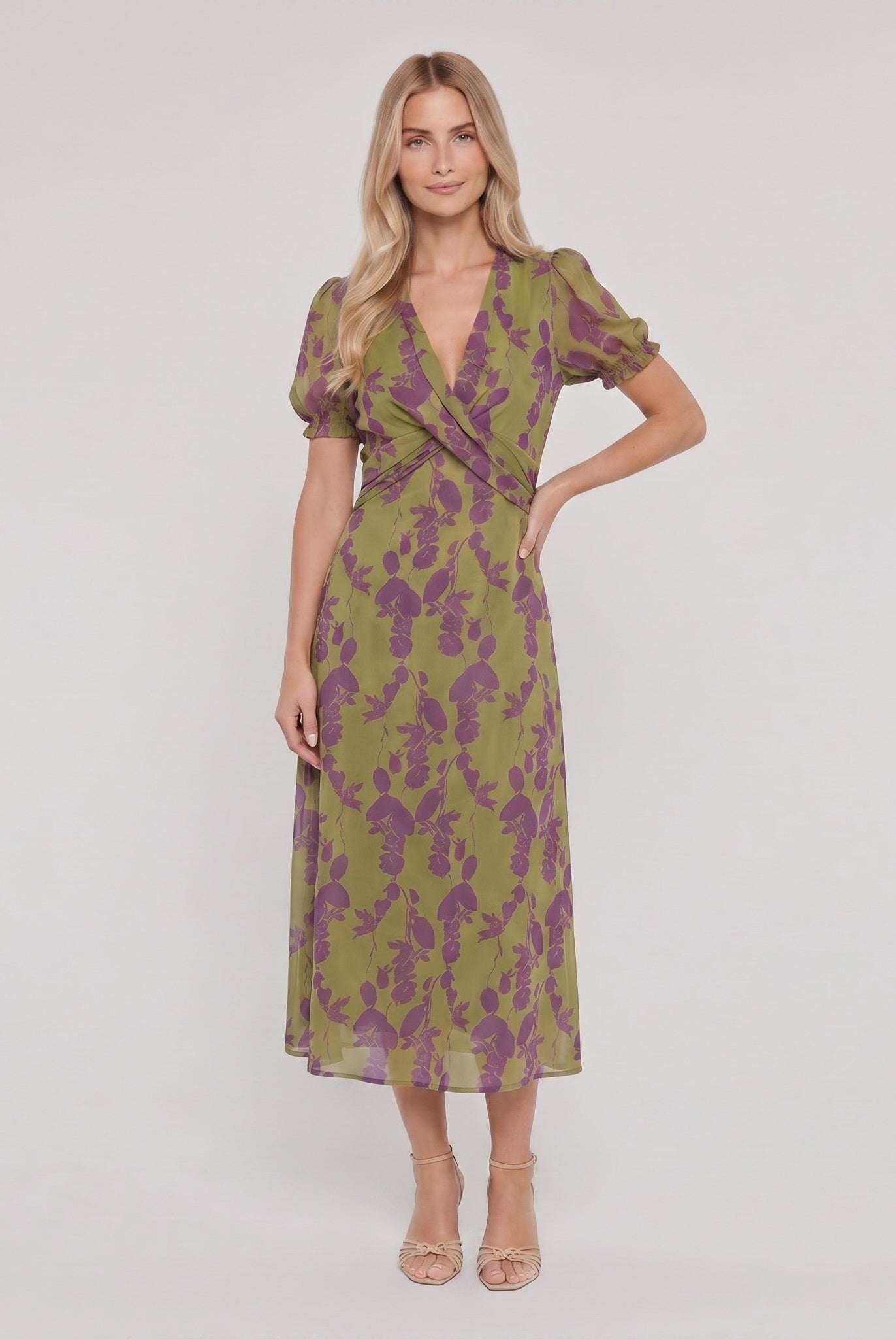 Virel floral wrap midi dress, full length