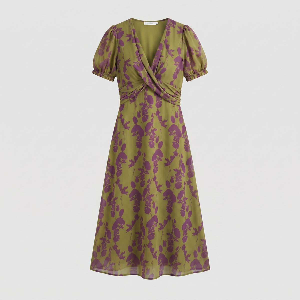 Virel floral wrap midi dress flat lay detail