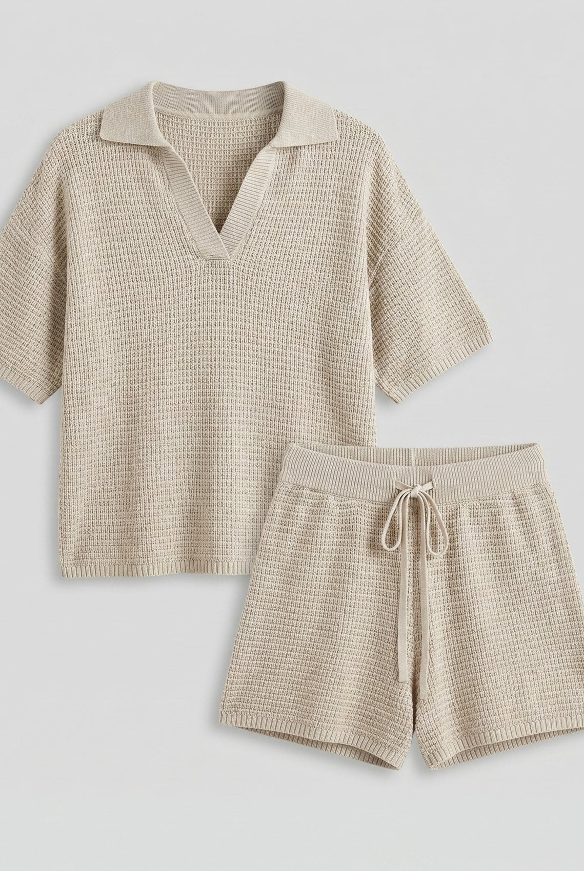 Wina Knit Set beige soft-knit fabric detail flat-lay