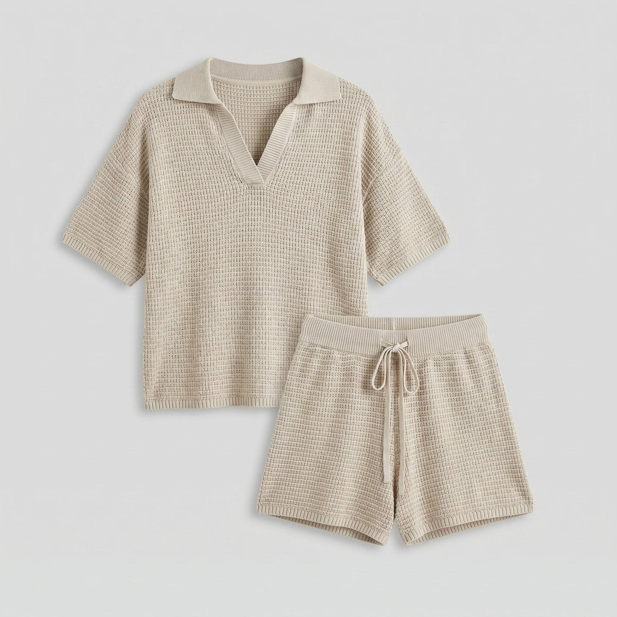 Wina Knit Set beige soft-knit fabric detail flat-lay